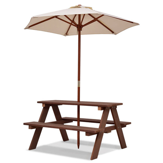 Children's Garden Picnic Table Bench with Sun Umbrella