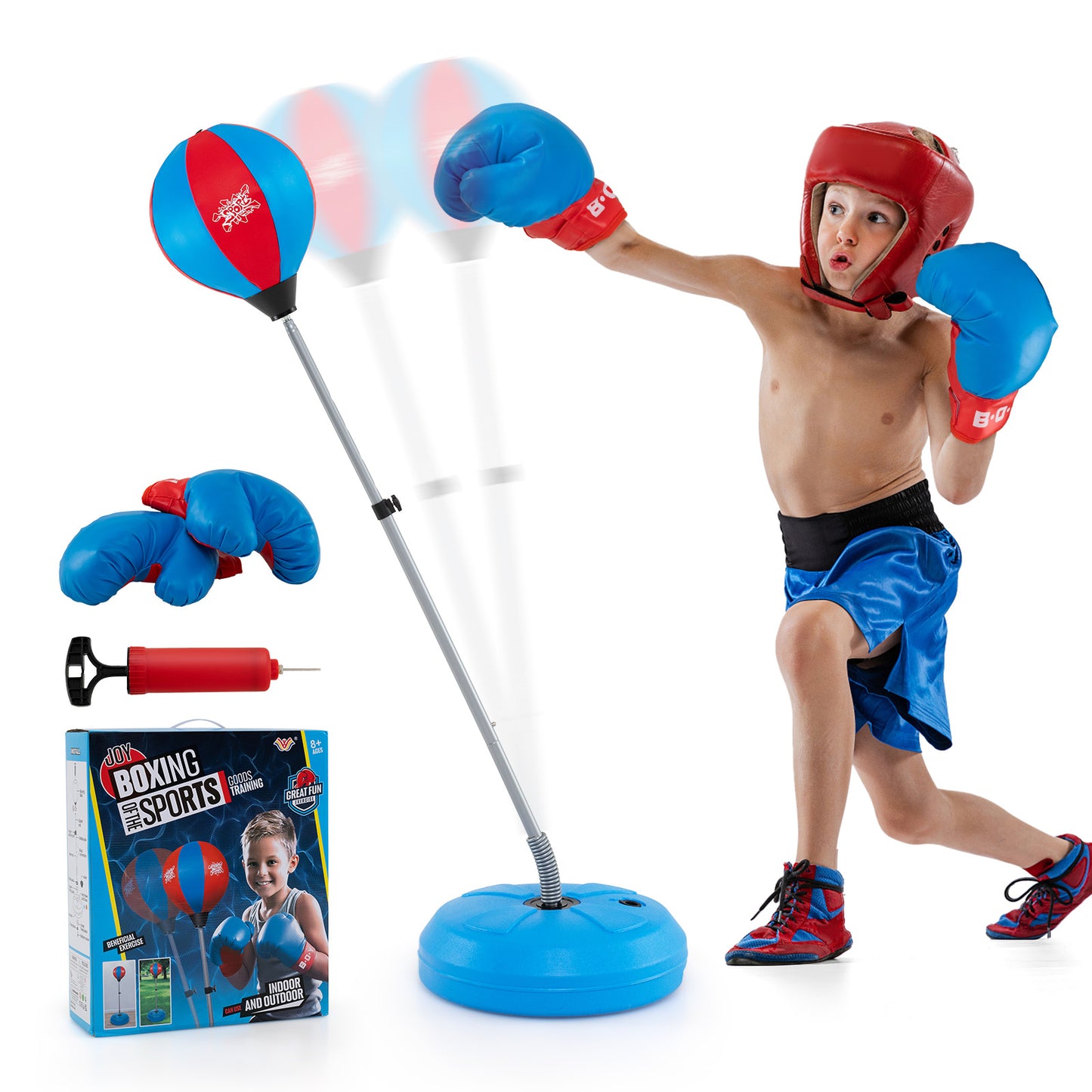 122cm Height Adjustable Speed Ball Reflex Bag Kit with Stand and Gloves-Black