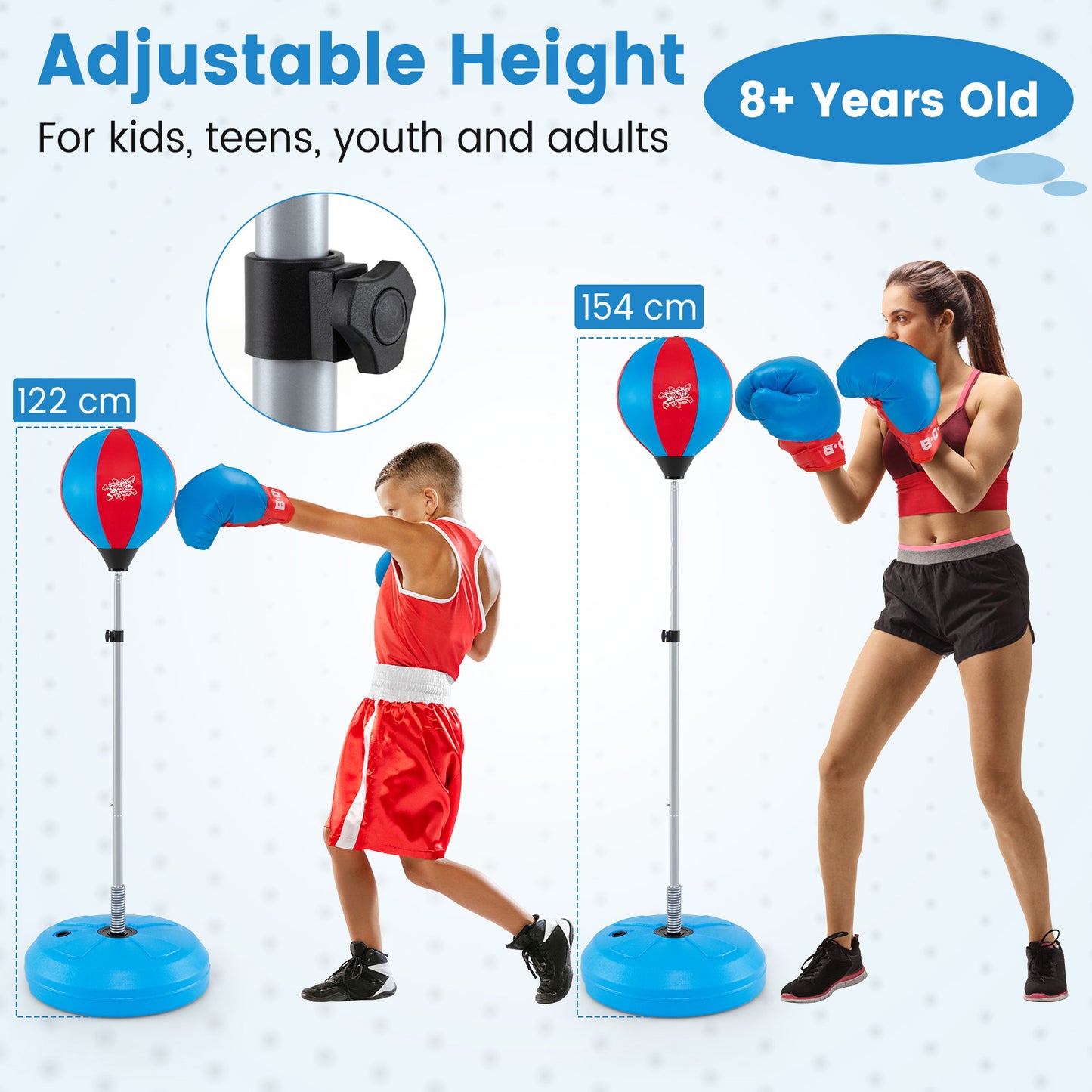 122cm Height Adjustable Speed Ball Reflex Bag Kit with Stand and Gloves-Black