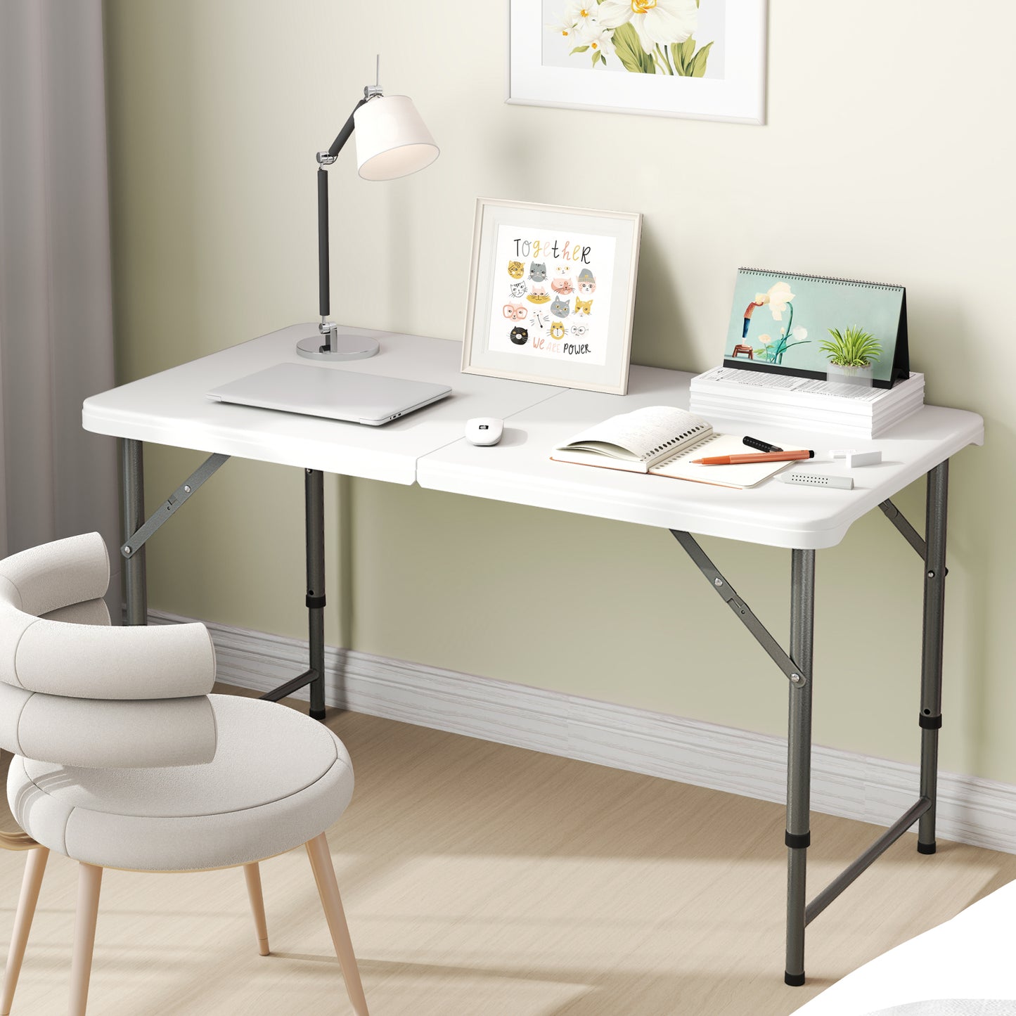 122cm Folding Camping Table with HDPE Tabletop and Safety Lock-White