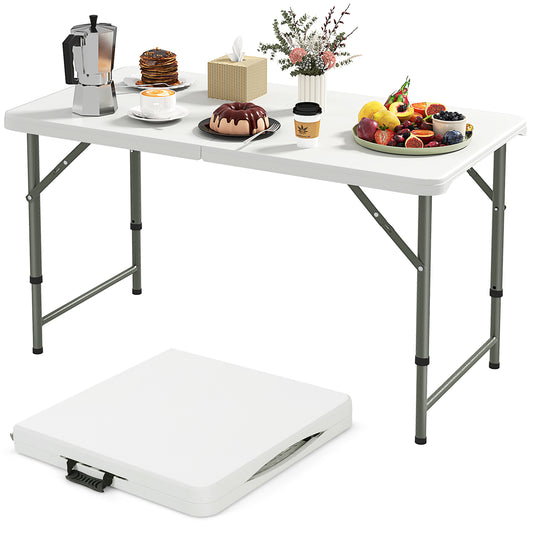 122cm Folding Camping Table with HDPE Tabletop and Safety Lock-White