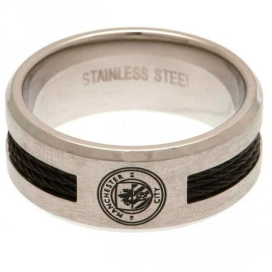 Manchester City FC Large Black Inlay Ring - Stainless Steel with City Crest