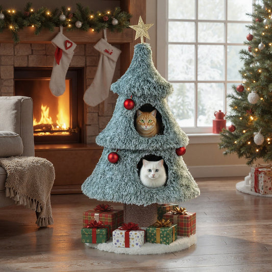 123 cm Christmas Cat Tree Modern Cat Tower with 2 Large Condos-Green