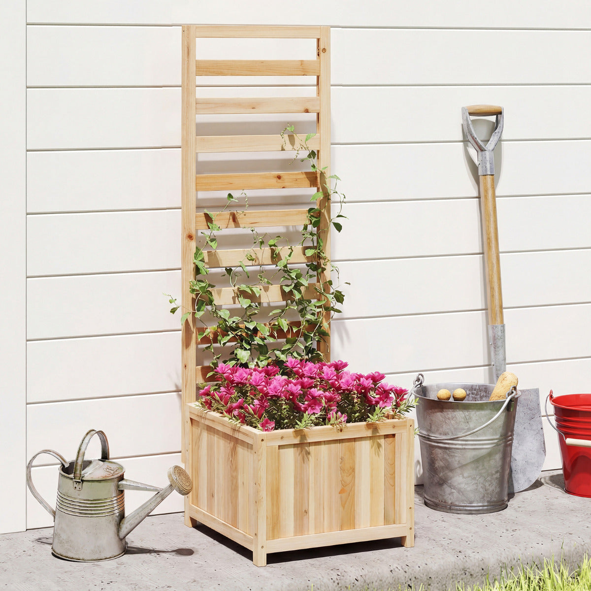 123 cm Tall Elevated Planter Box with Drainage Holes and Gaps-Orange