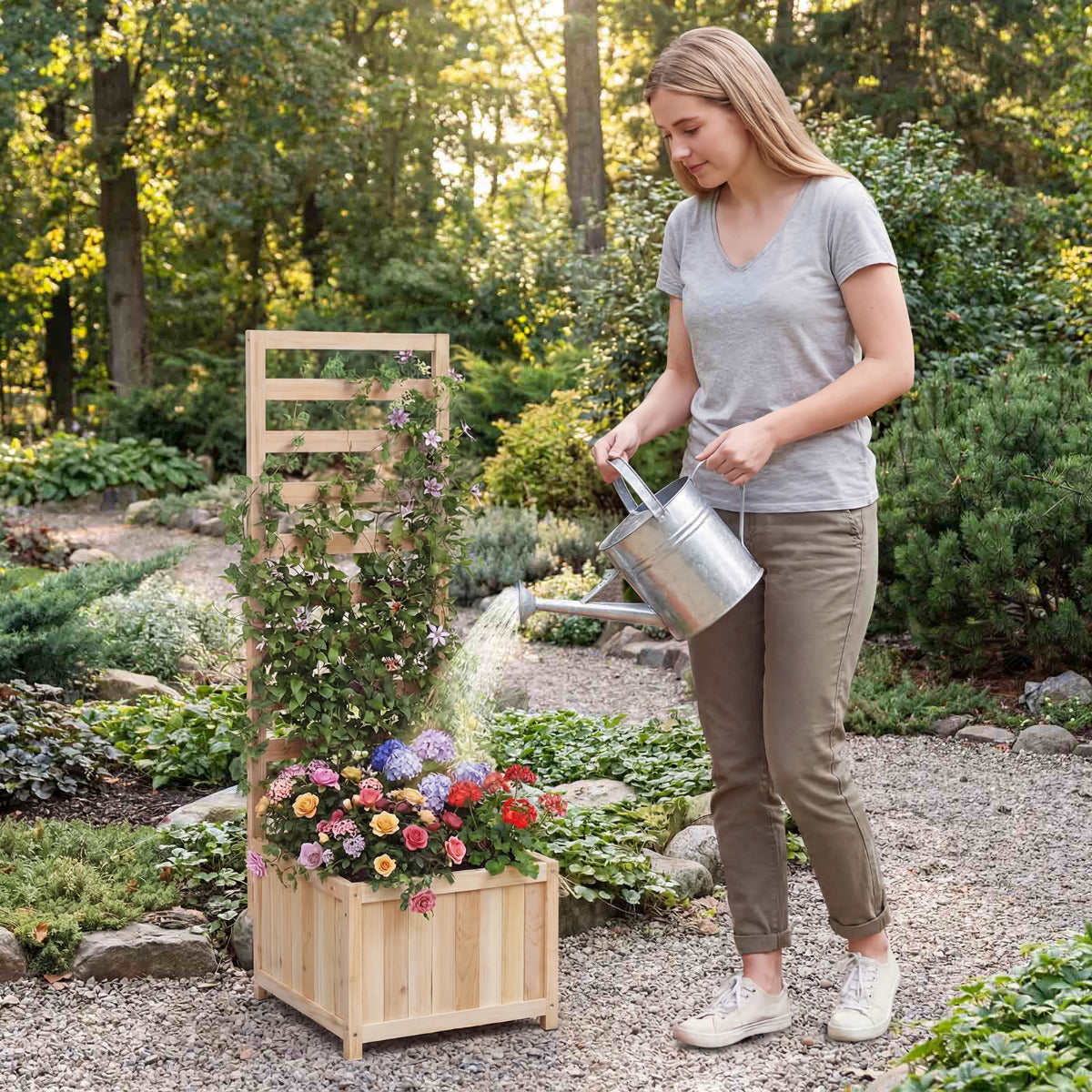 123 cm Tall Elevated Planter Box with Drainage Holes and Gaps-Orange