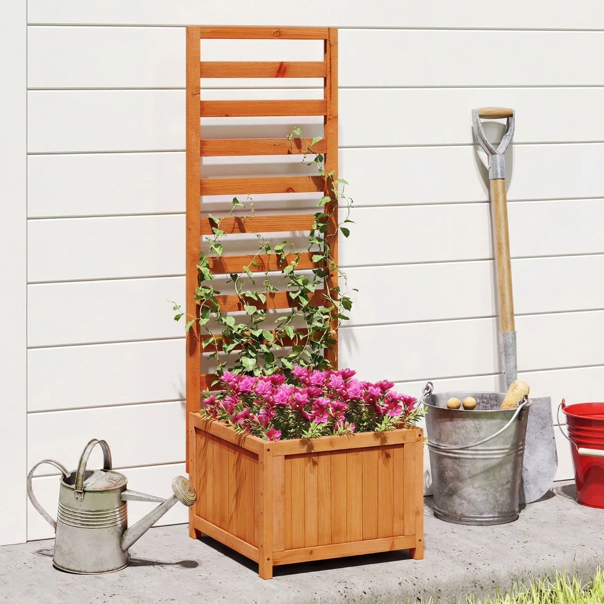 123 cm Tall Elevated Planter Box with Drainage Holes and Gaps-Orange