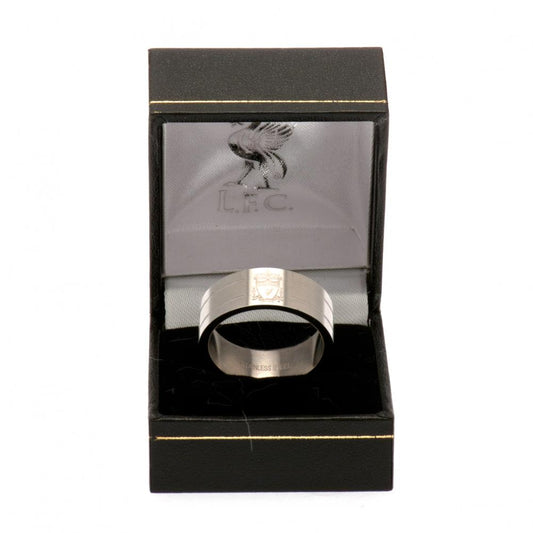 Liverpool FC Medium Stainless Steel Stripe Ring with Engraved Crest