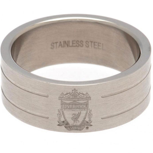 Liverpool FC Medium Stainless Steel Stripe Ring with Engraved Crest