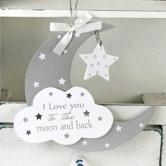 'I love you to..' Moon &amp; Star Hanging Plaque
