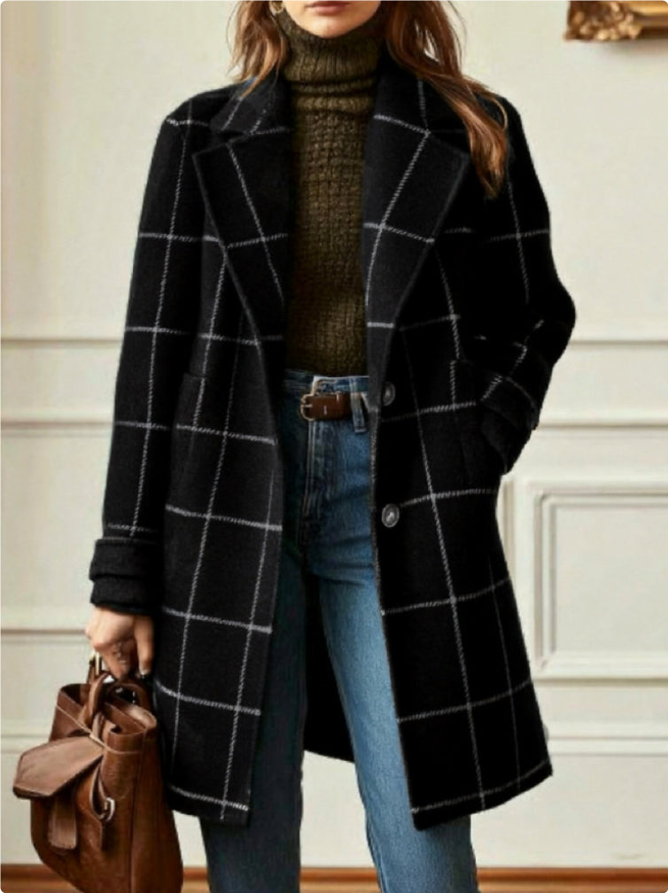 Plaid Mid-length Lapel Large Size Jacket