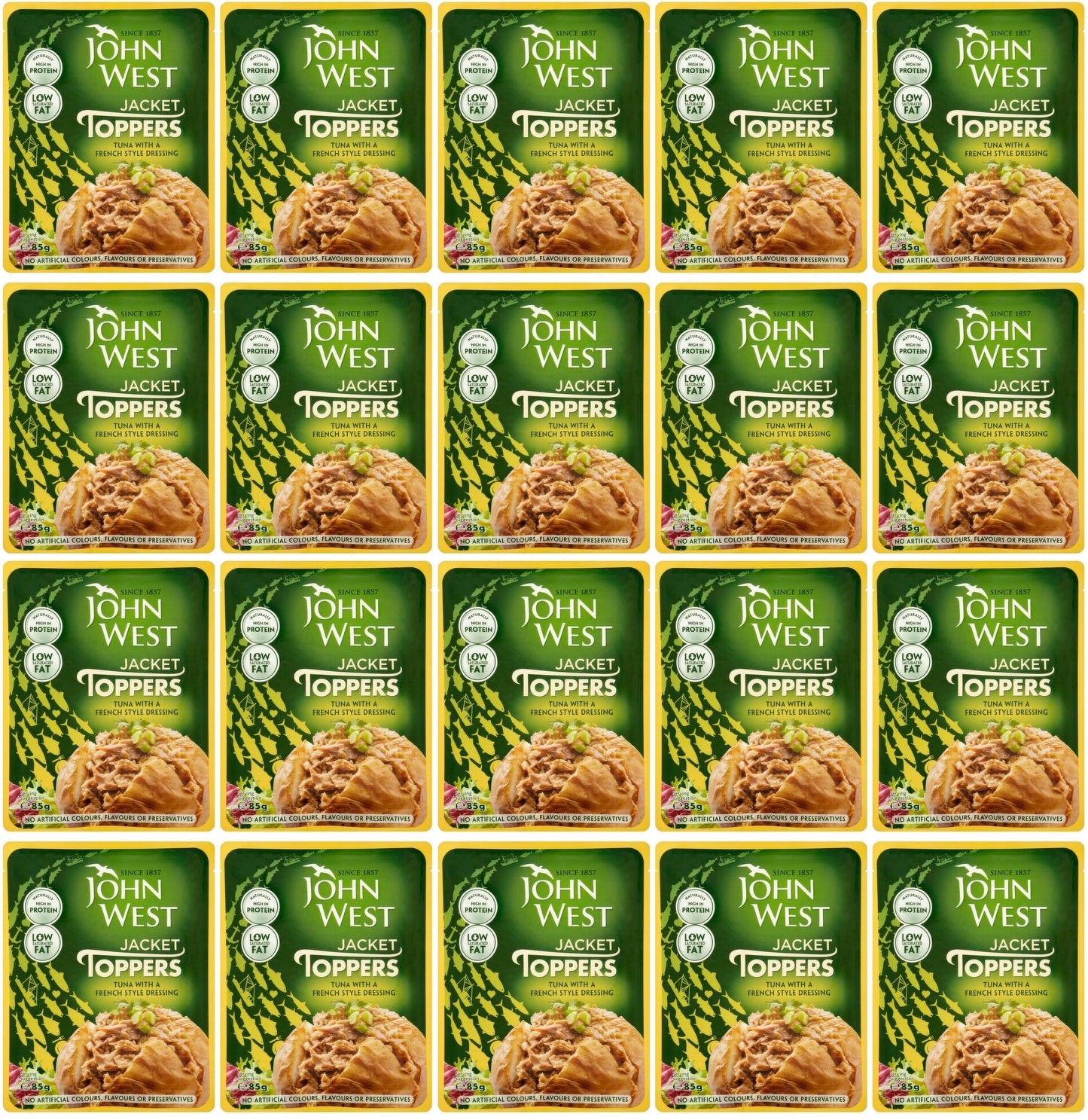 20 x John West Jacket Toppers Tuna With A French Style Dressing 85G