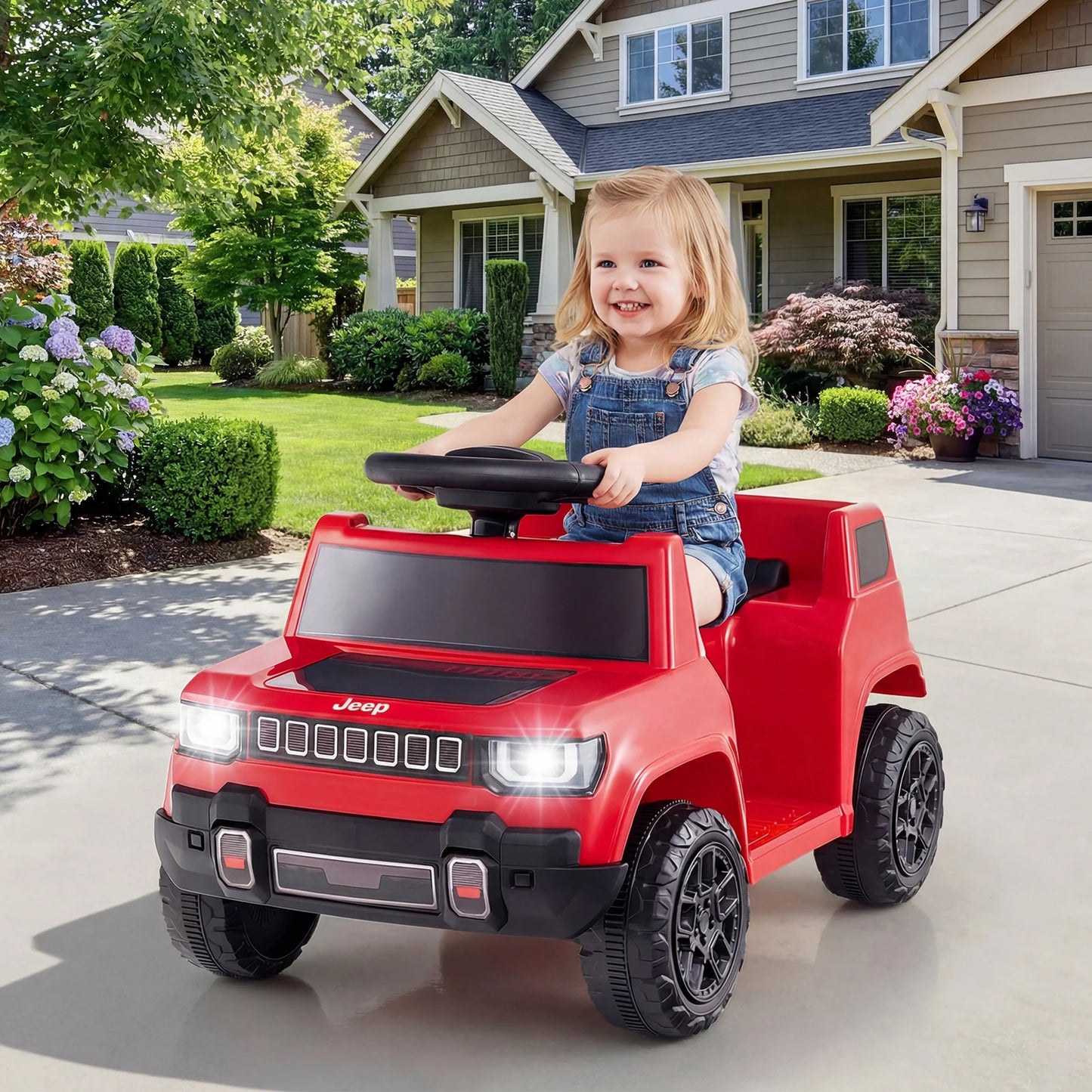 12V Kids Ride On Car Licensed Jeep Electric Vehicle with LED Lights for 18-96 Months-Black