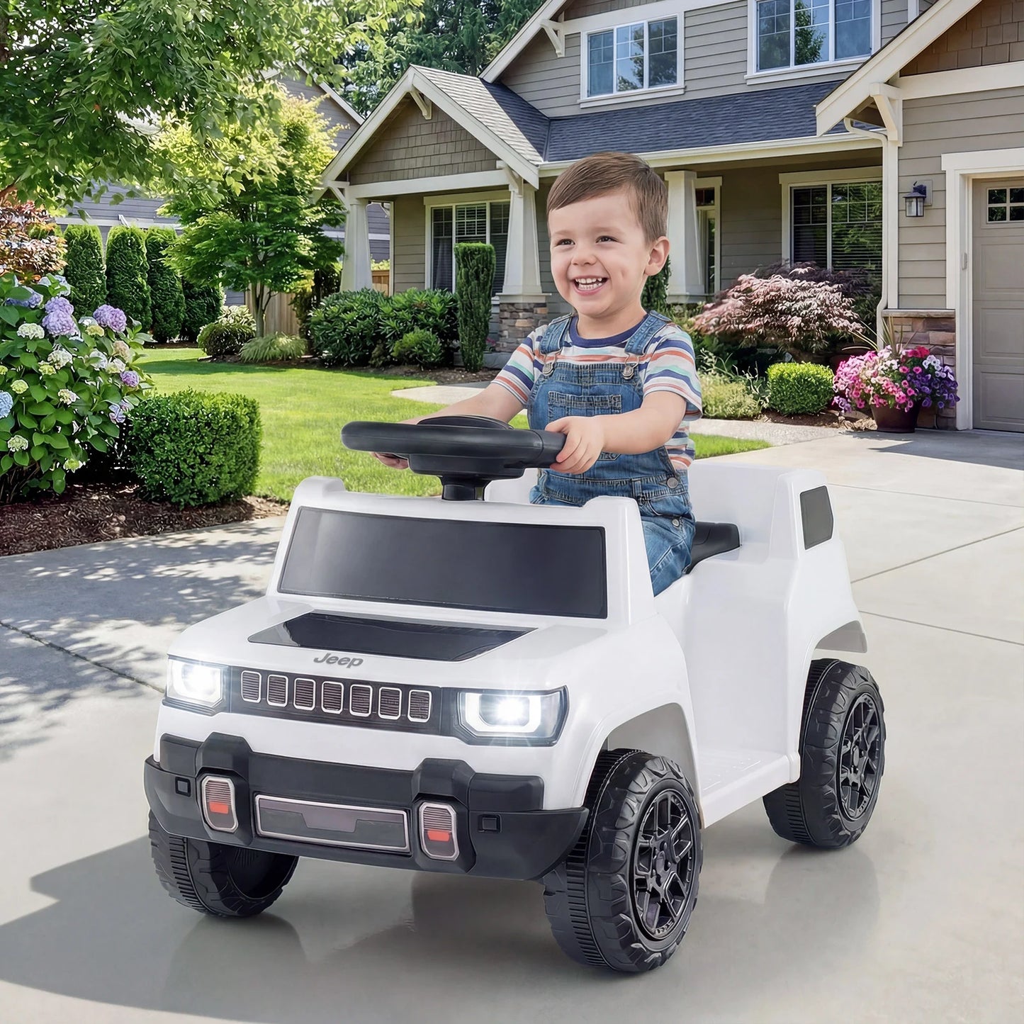 12V Kids Ride On Car Licensed Jeep Electric Vehicle with LED Lights for 18-96 Months-Black