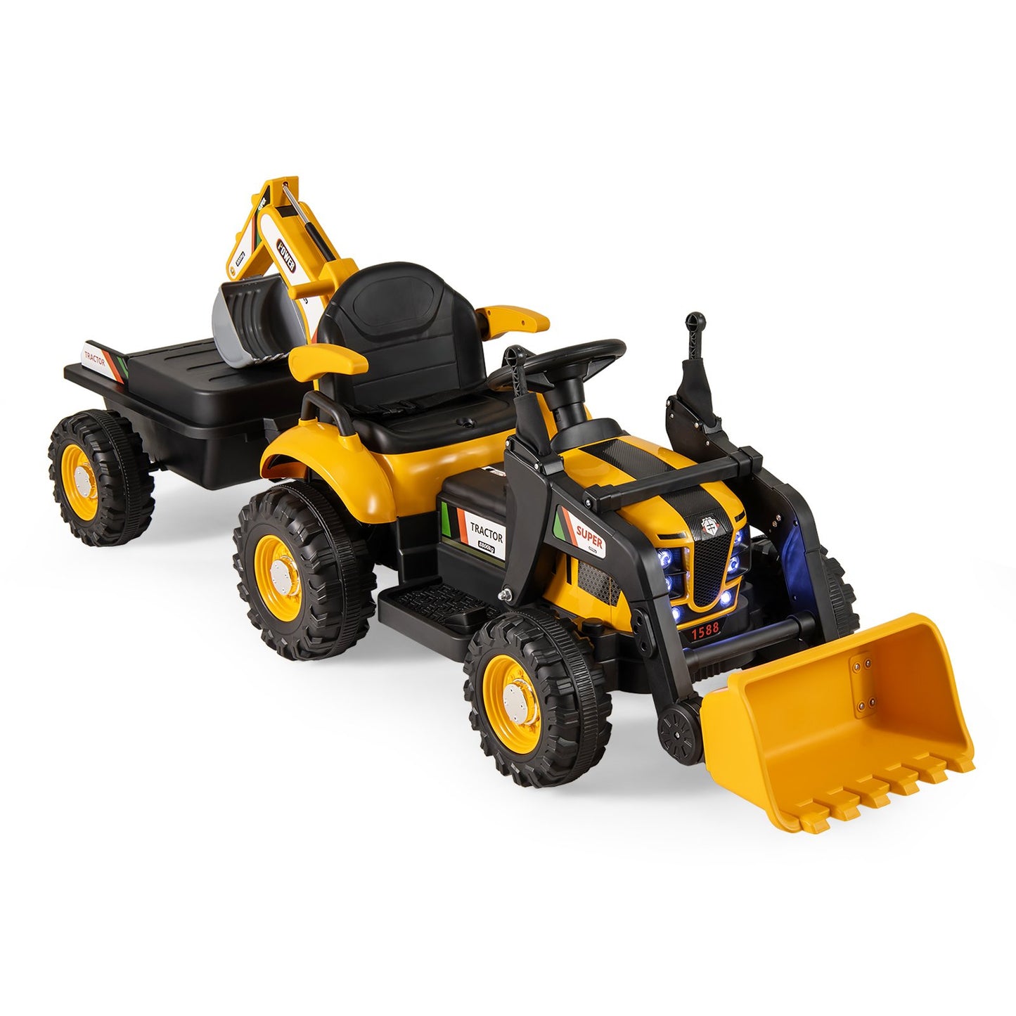 4-in-1 12V Kids Ride on Excavator and Bulldozer with Remote Control-Green