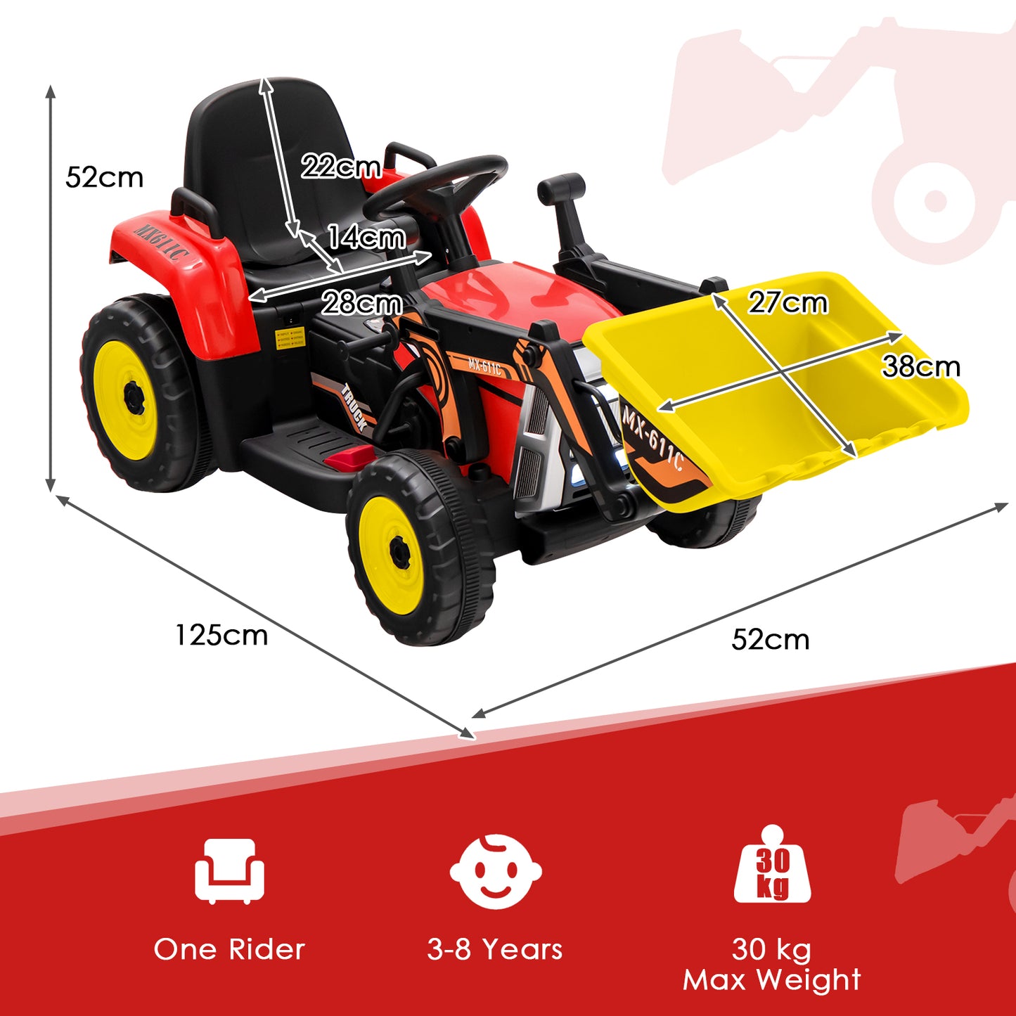12V Battery Powered Loader Digger with Adjustable Arm and Bucket-Blue