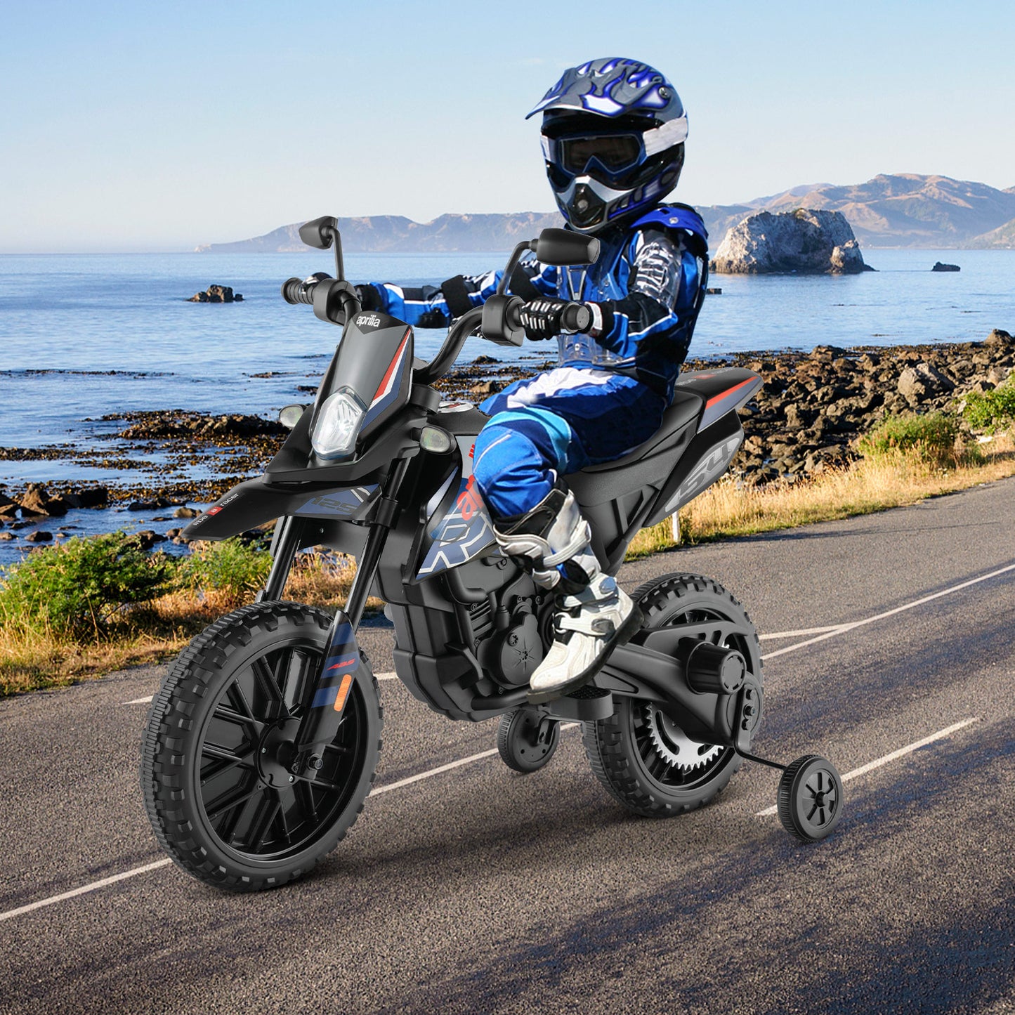 12V Battery Powered Toddler Motorbike with Music for 3-8 Years Old Kids-Black