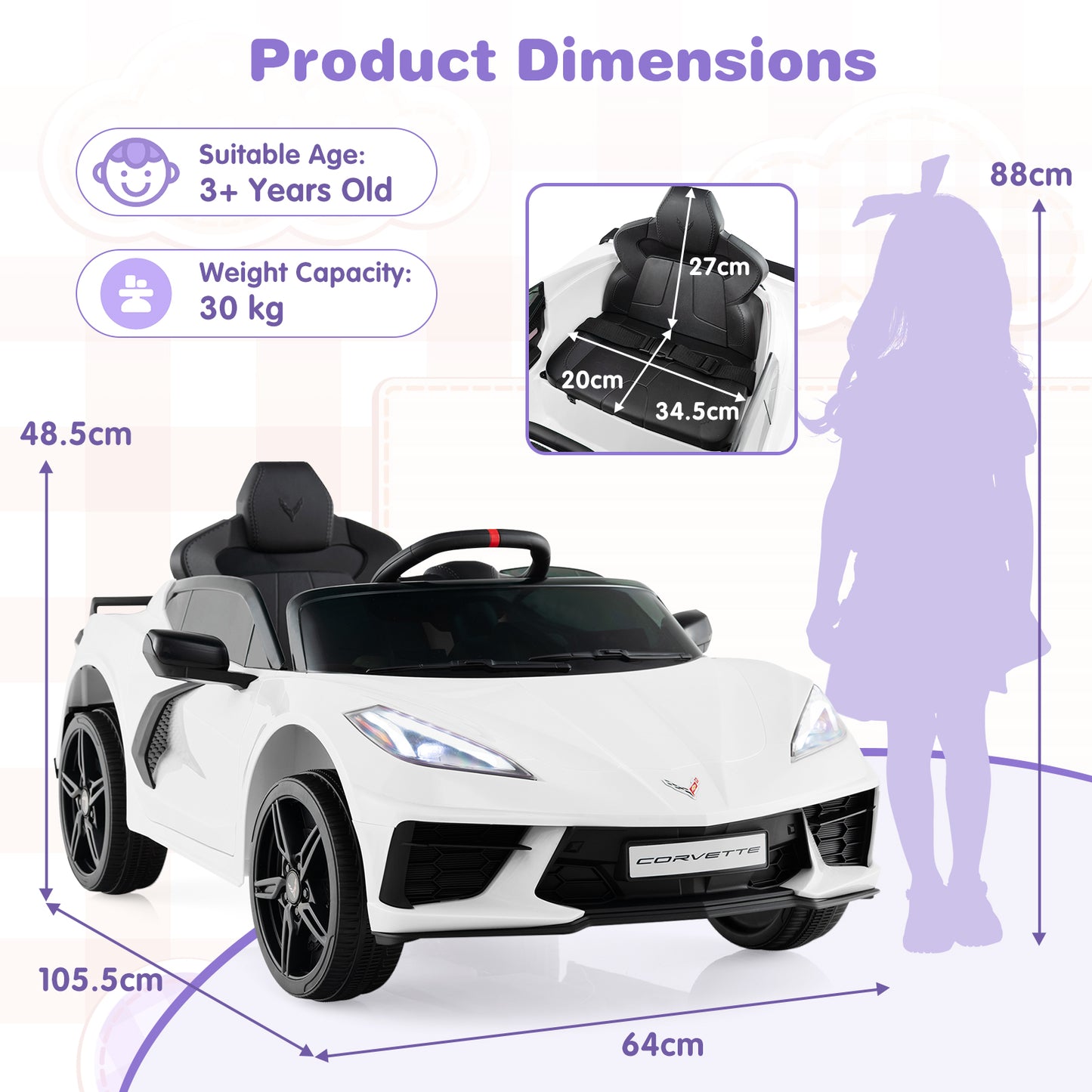 12V Electric Kids Ride On Car with Remote Control and Lights-Pink