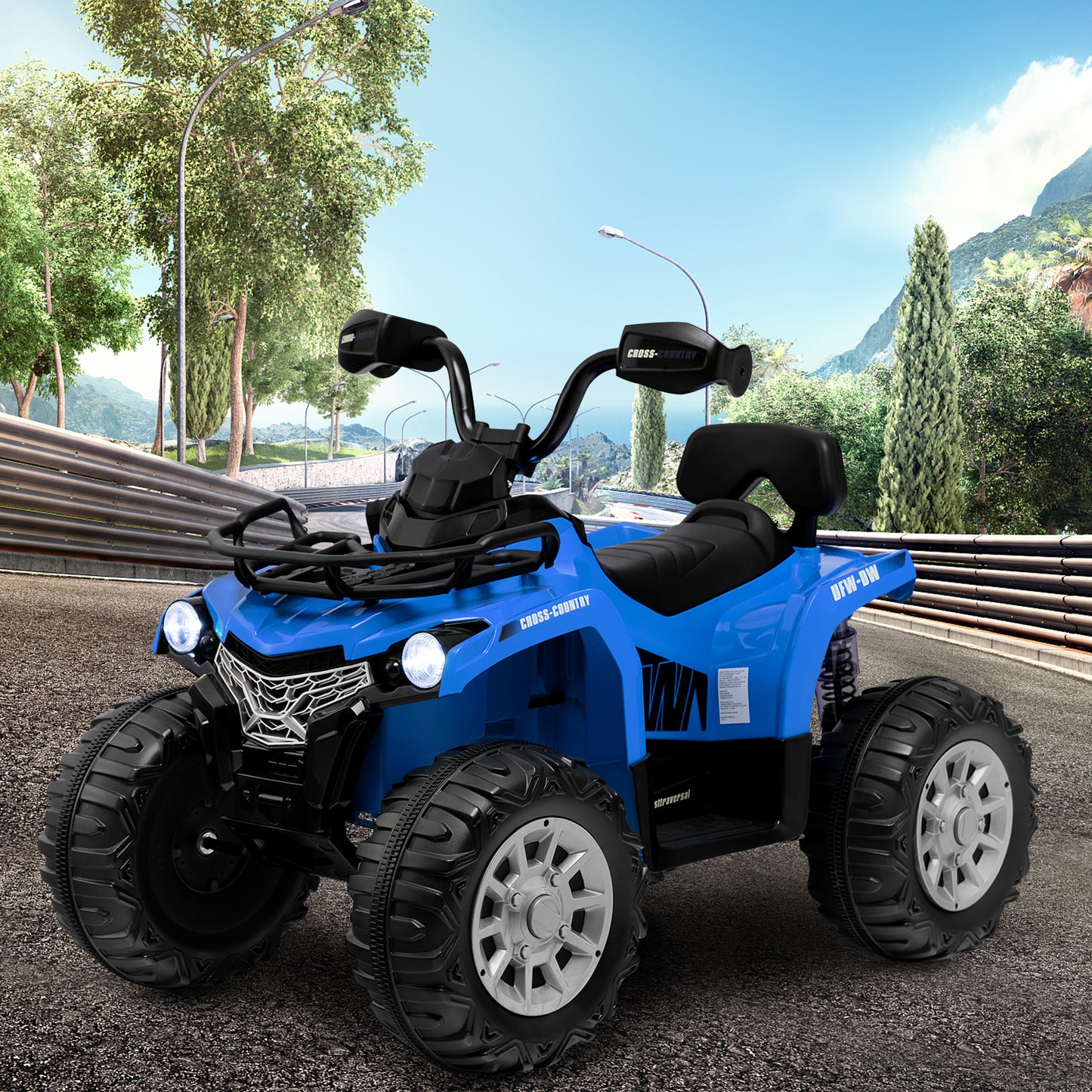 12V Electric Powered Quad Vehicle with Spring Suspension Oversized Wheels and Storage Basket-Black