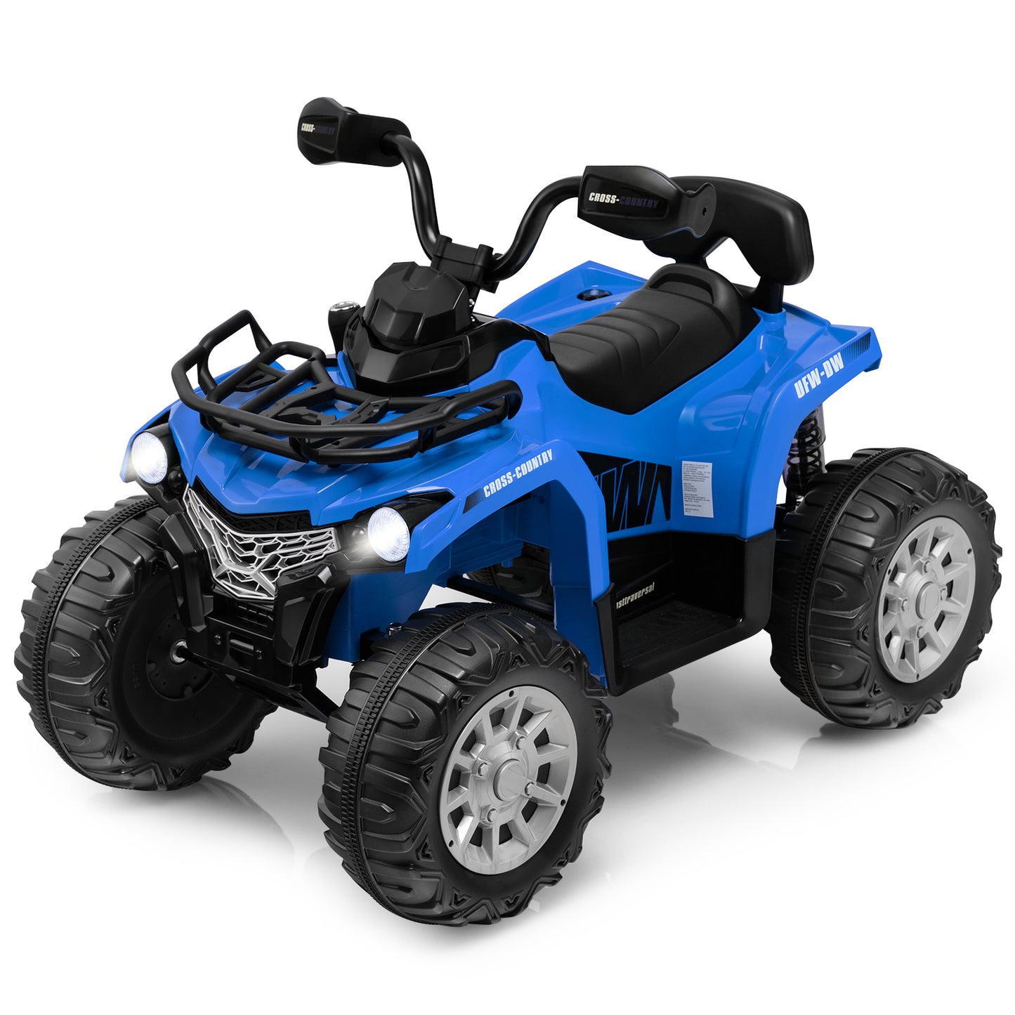 12V Electric Powered Quad Vehicle with Spring Suspension Oversized Wheels and Storage Basket-Black