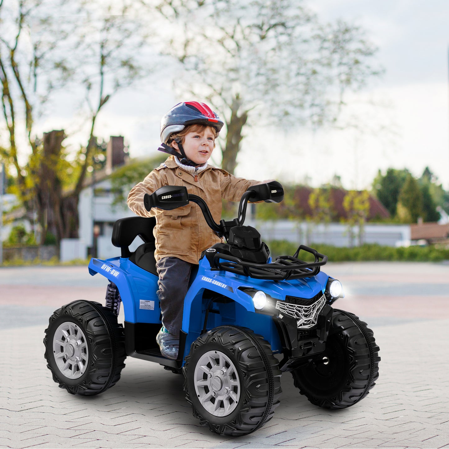 12V Electric Powered Quad Vehicle with Spring Suspension Oversized Wheels and Storage Basket-Black