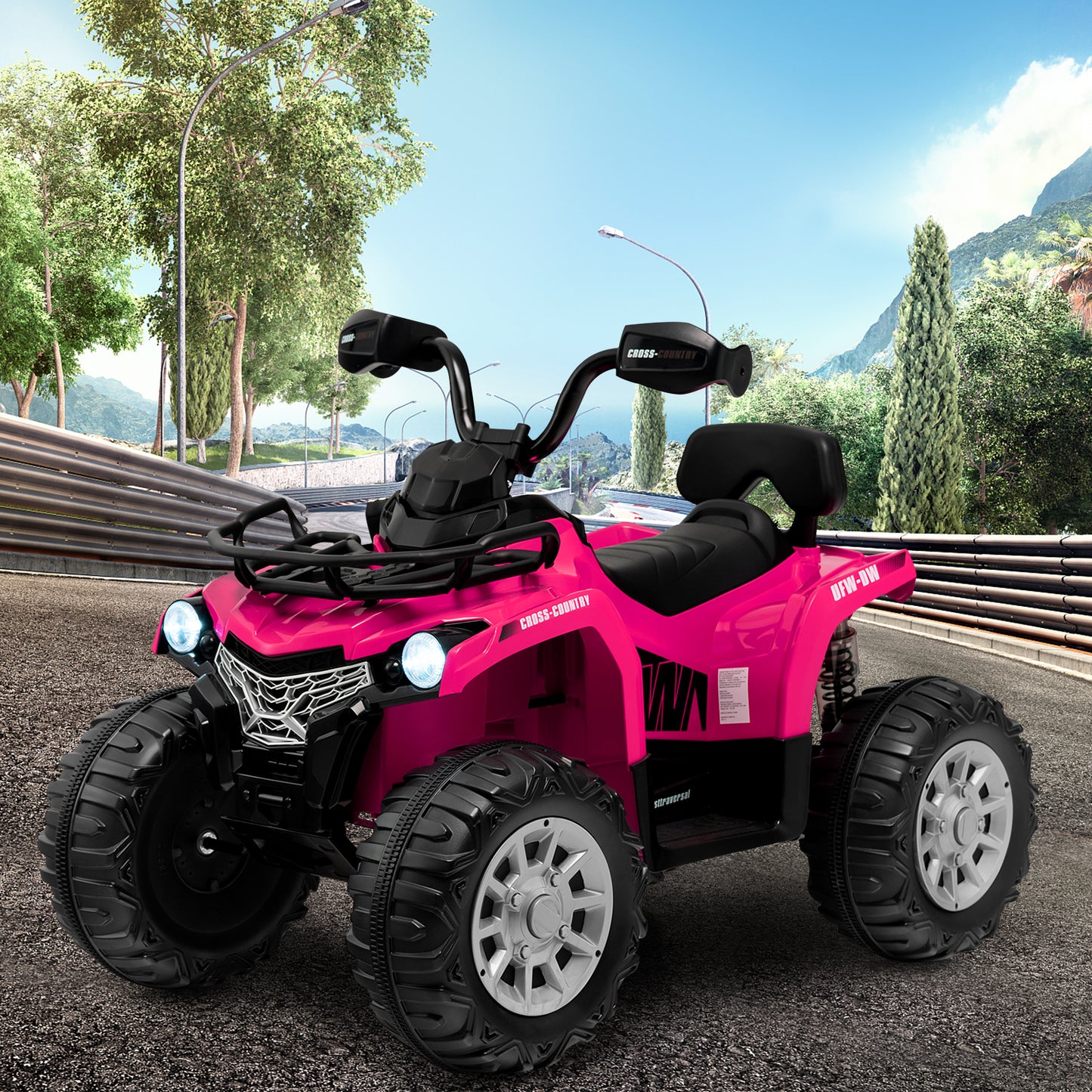 12V Electric Powered Quad Vehicle with Spring Suspension Oversized Wheels and Storage Basket-Black
