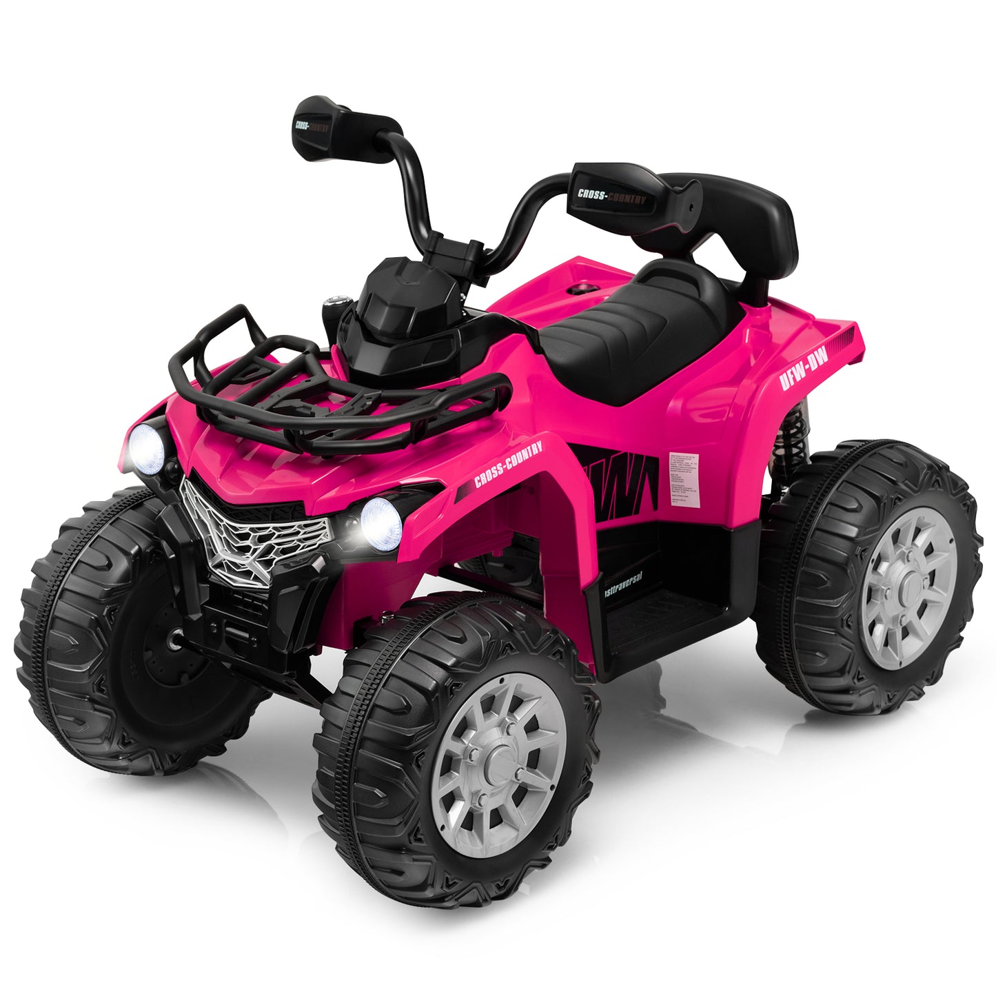 12V Electric Powered Quad Vehicle with Spring Suspension Oversized Wheels and Storage Basket-Black