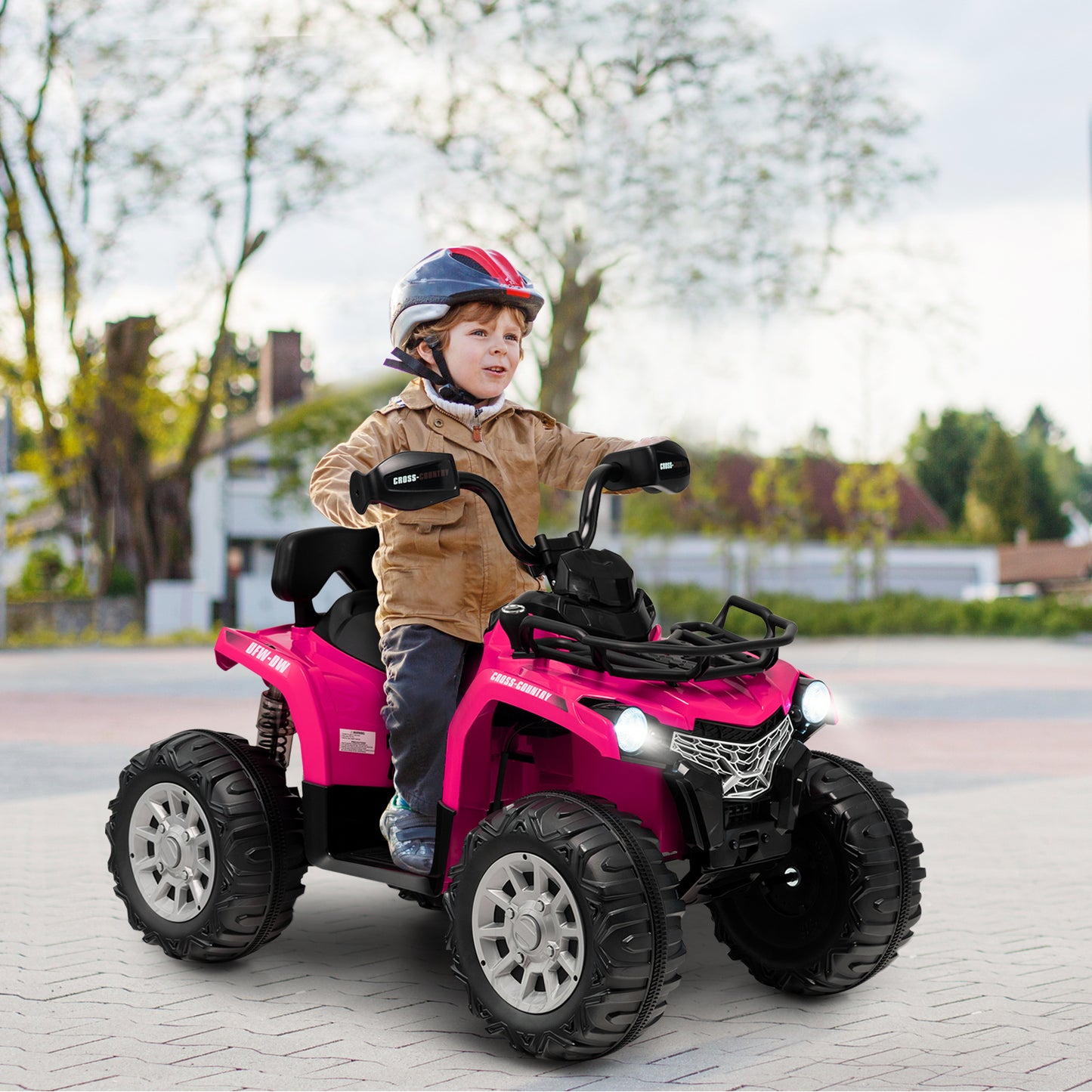 12V Electric Powered Quad Vehicle with Spring Suspension Oversized Wheels and Storage Basket-Black
