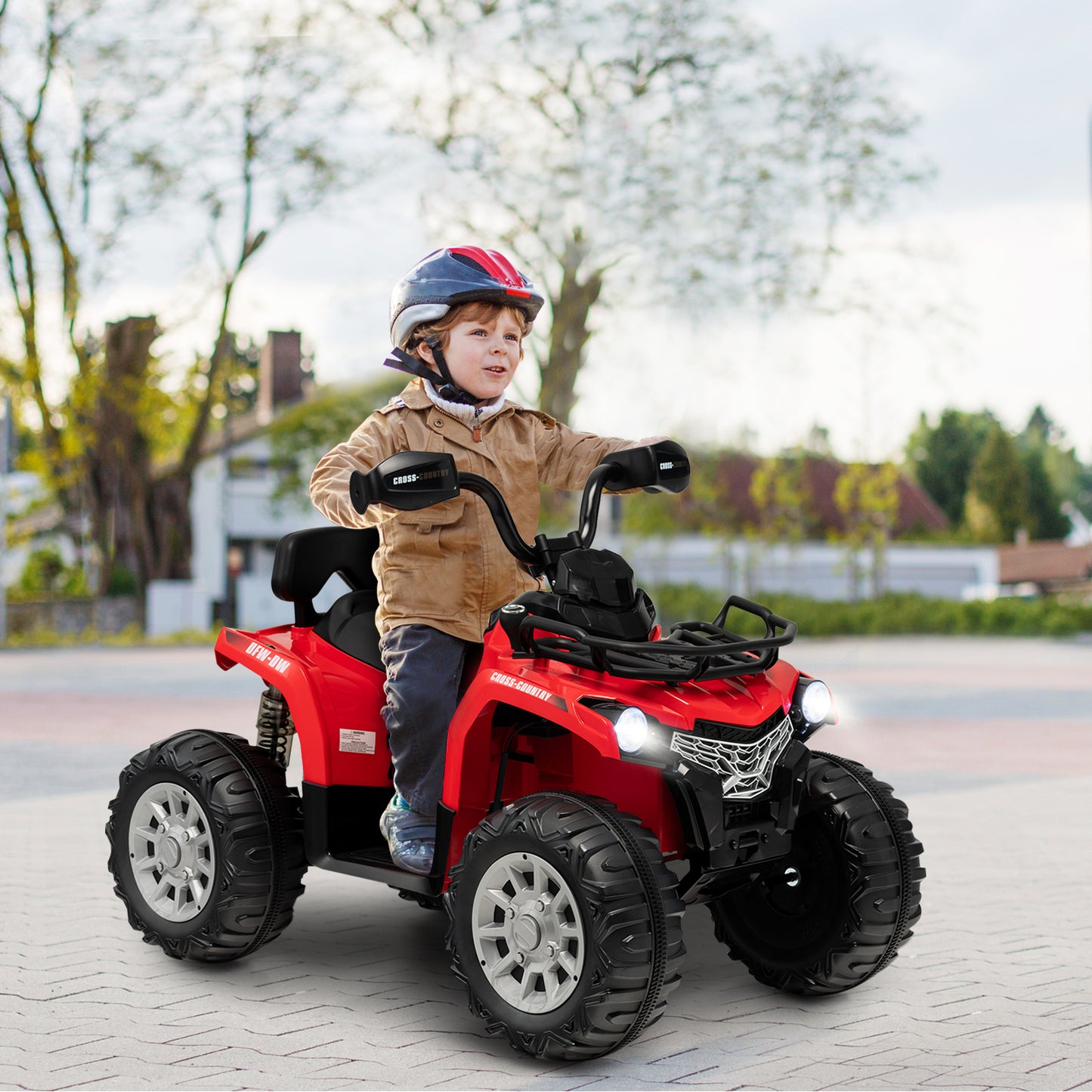 12V Electric Powered Quad Vehicle with Spring Suspension Oversized Wheels and Storage Basket-Black