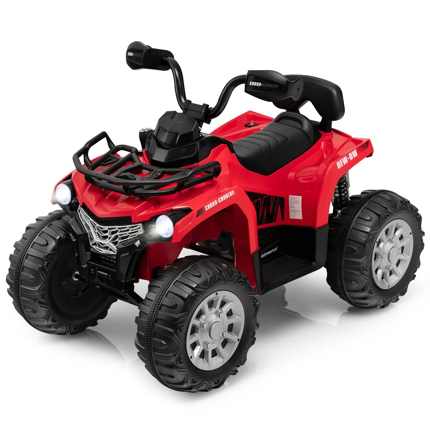 12V Electric Powered Quad Vehicle with Spring Suspension Oversized Wheels and Storage Basket-Black