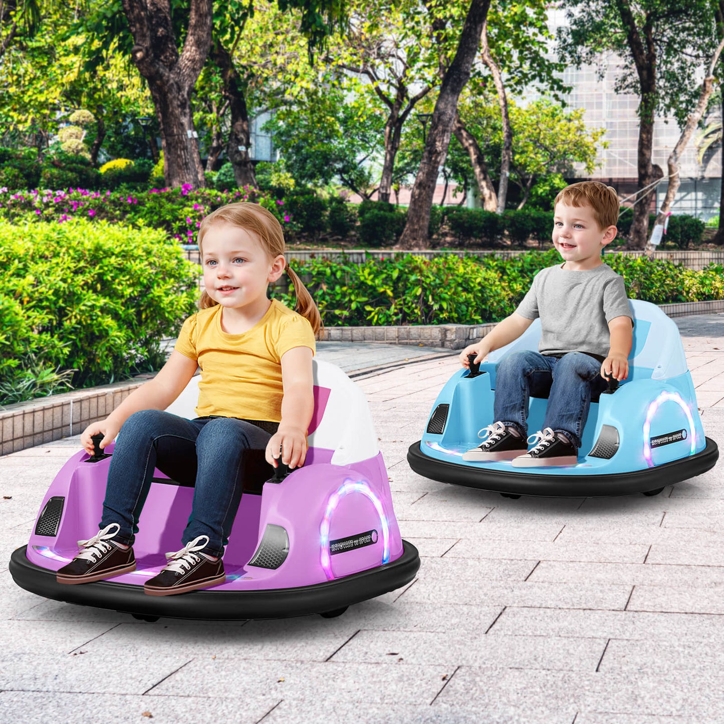 12V Kids Ride on Bumper Car with Flashing Lights and Remote Control-Pink