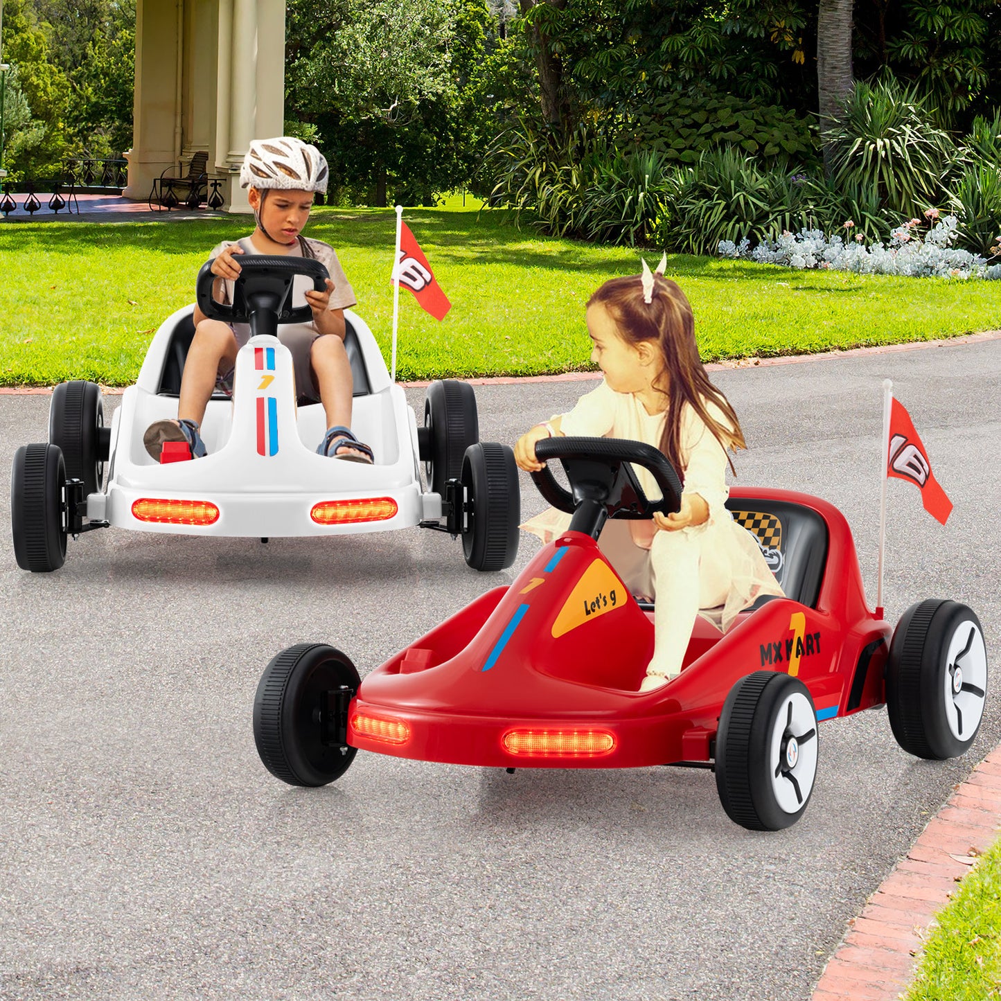 12V Kids Electric Go Kart with Remote and 3 Speeds and Lights-Blue