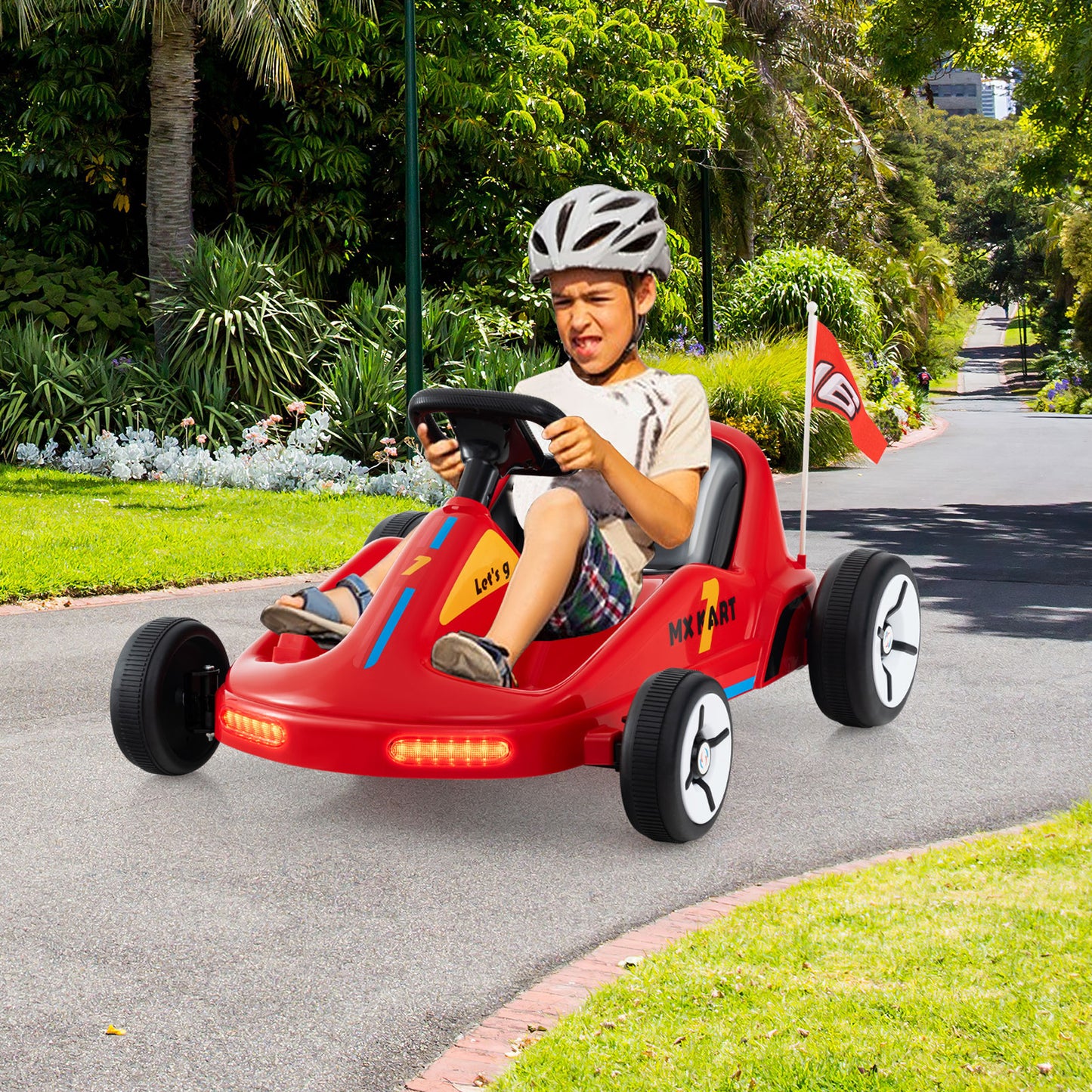 12V Kids Electric Go Kart with Remote and 3 Speeds and Lights-Blue