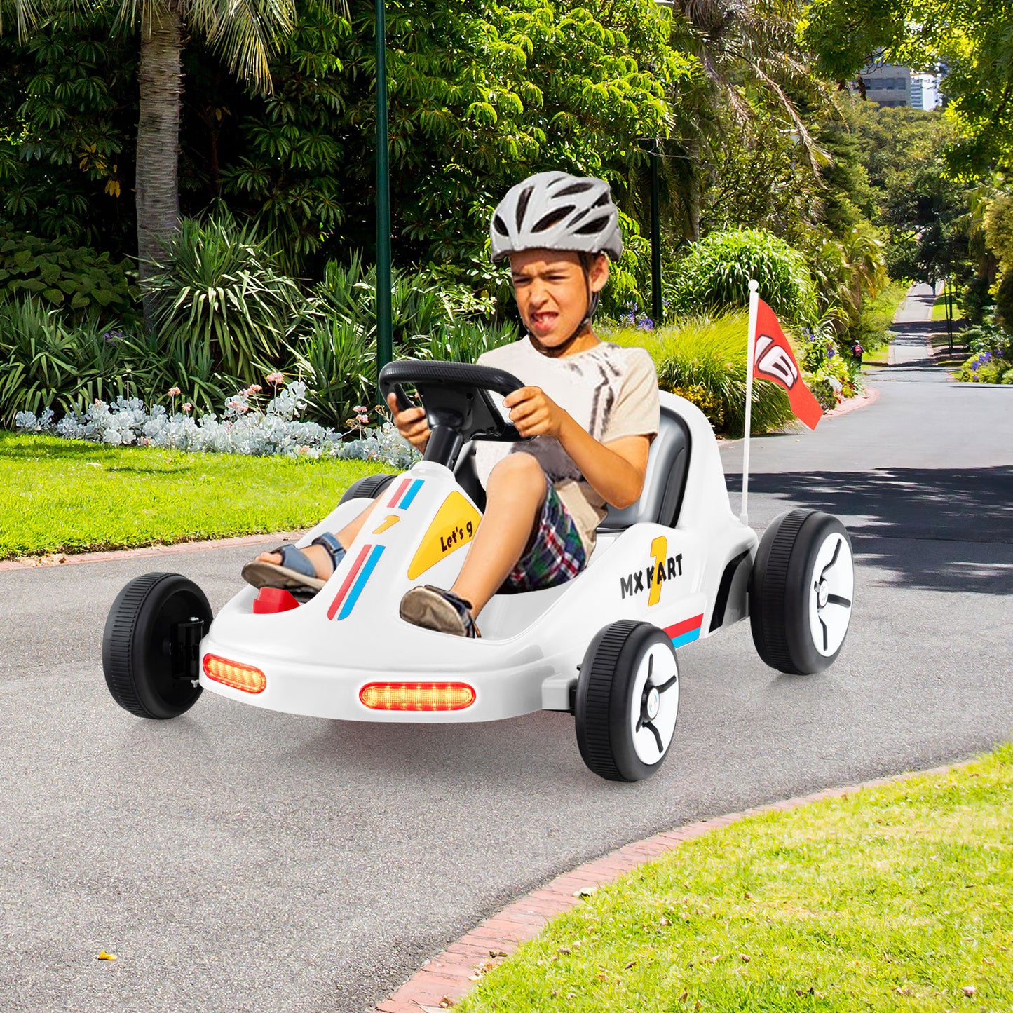 12V Kids Electric Go Kart with Remote and 3 Speeds and Lights-Blue