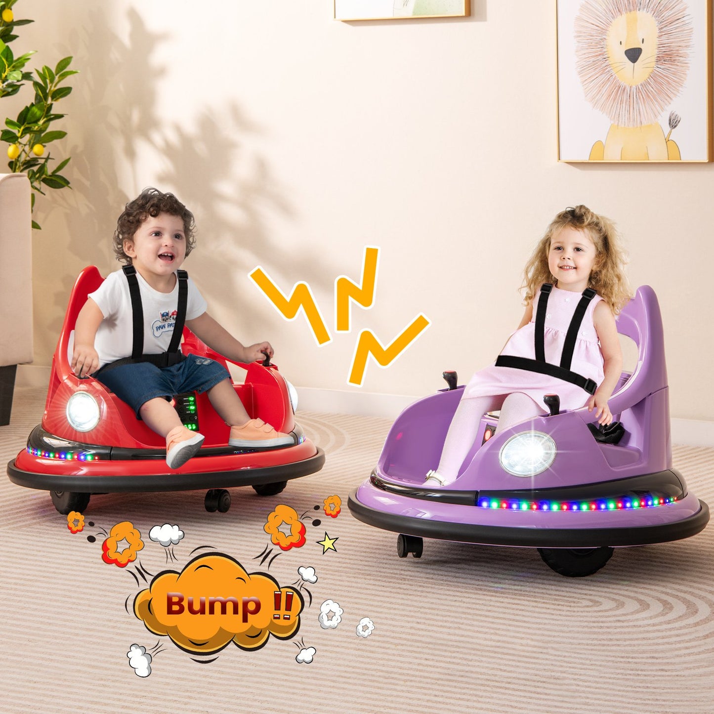 12V Kids Ride On Bumper Car with Dual Joysticks and 5 Light Effects-Blue