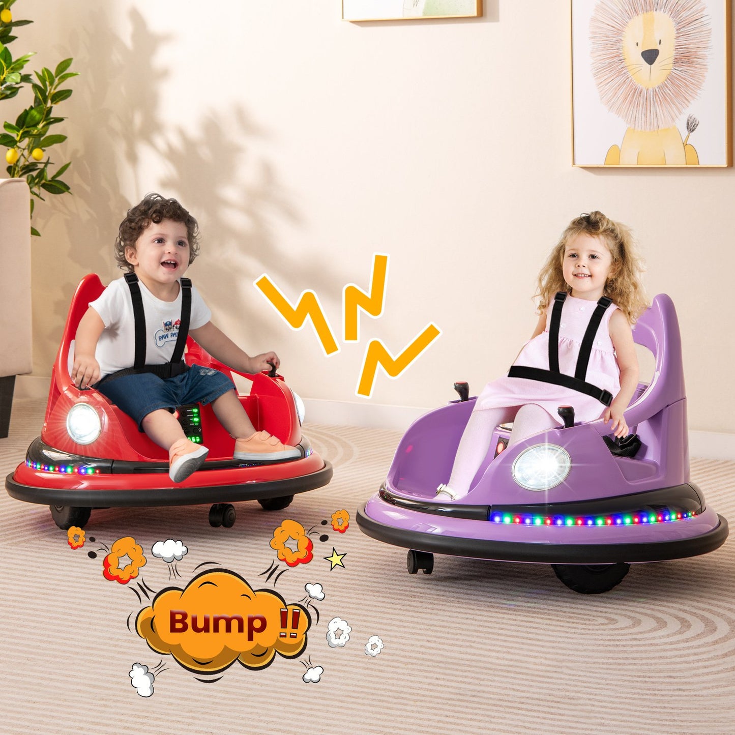 12V Kids Ride On Bumper Car with Dual Joysticks and 5 Light Effects-Blue