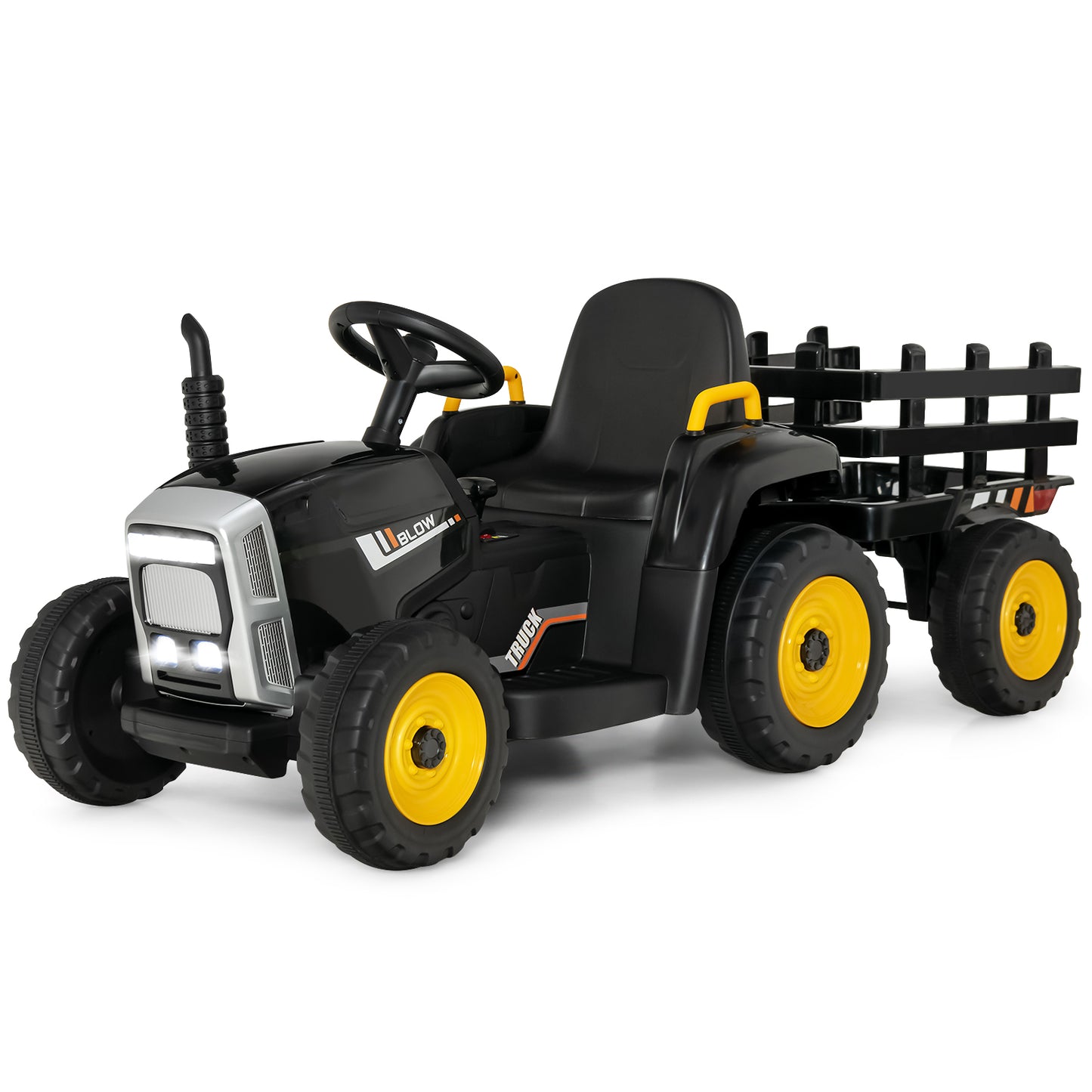 12V Kids Ride On Tractor with Trailer Music and LED Lights-Pink