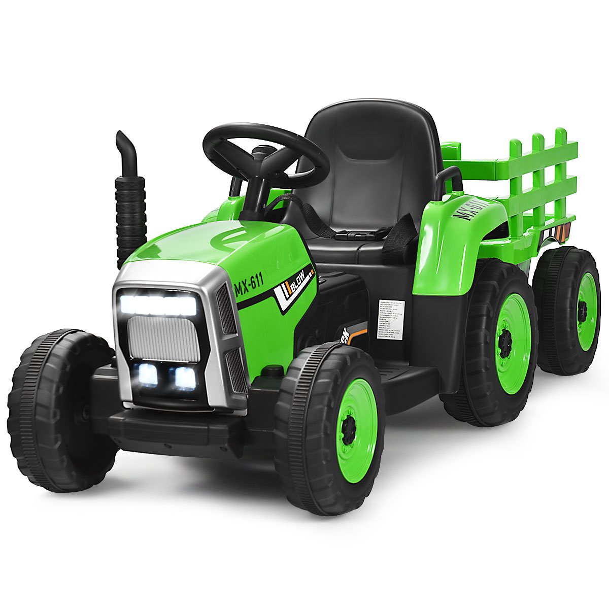 12V Kids Ride On Tractor with Trailer Music and LED Lights-Pink