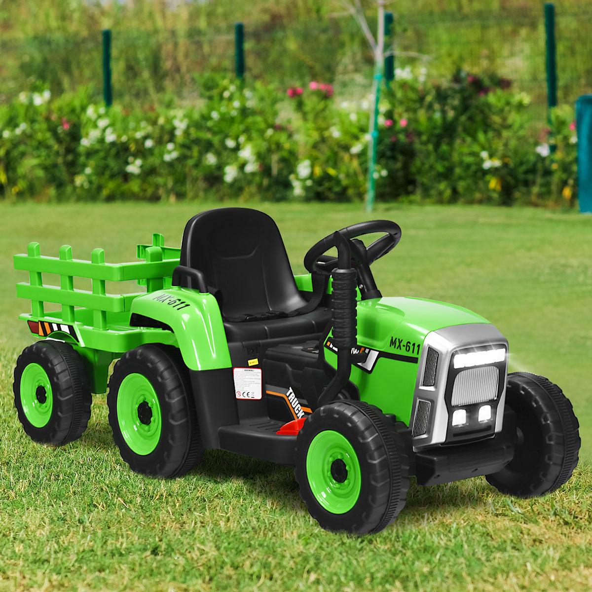 12V Kids Ride On Tractor with Trailer Music and LED Lights-Pink