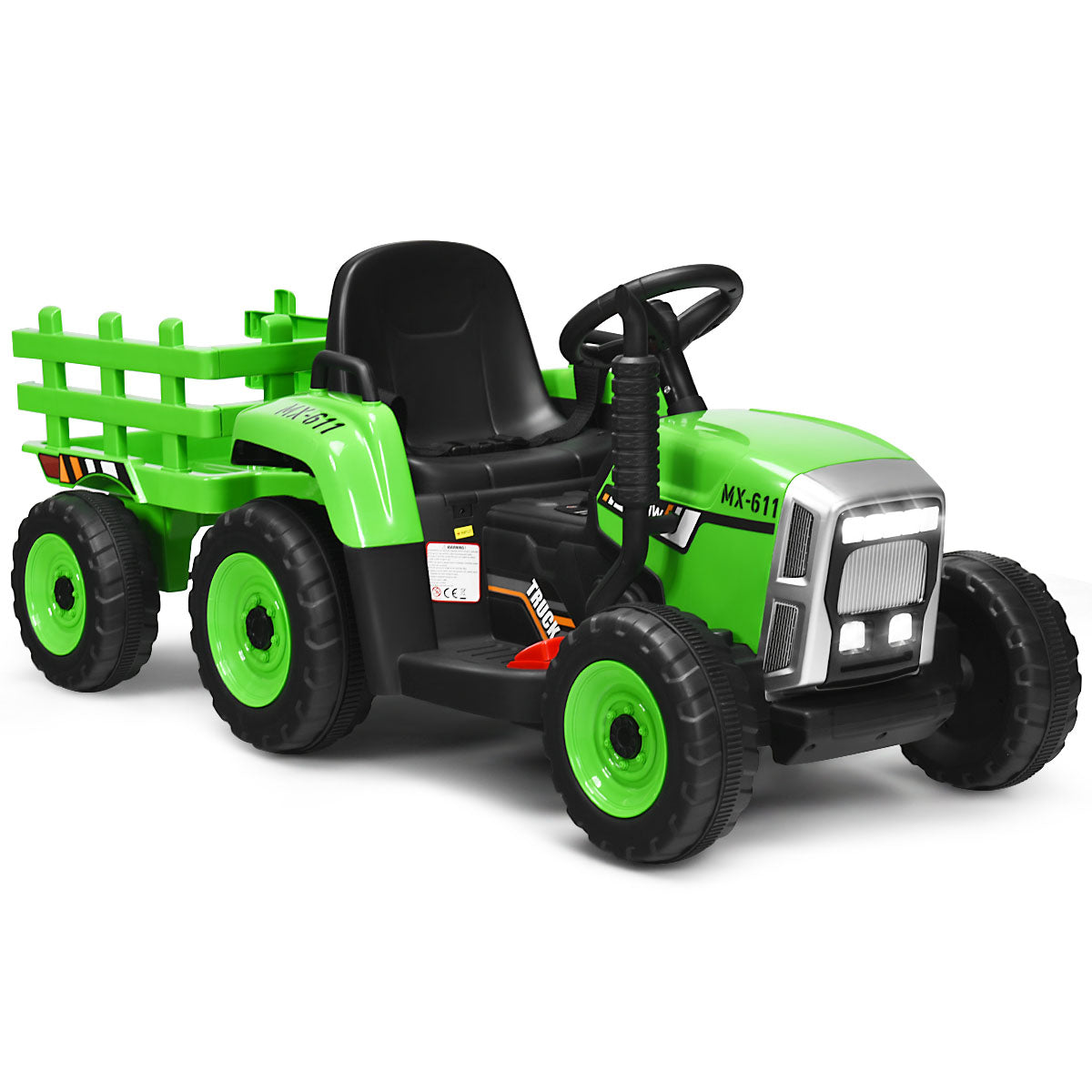 12V Kids Ride On Tractor with Trailer Music and LED Lights-Pink
