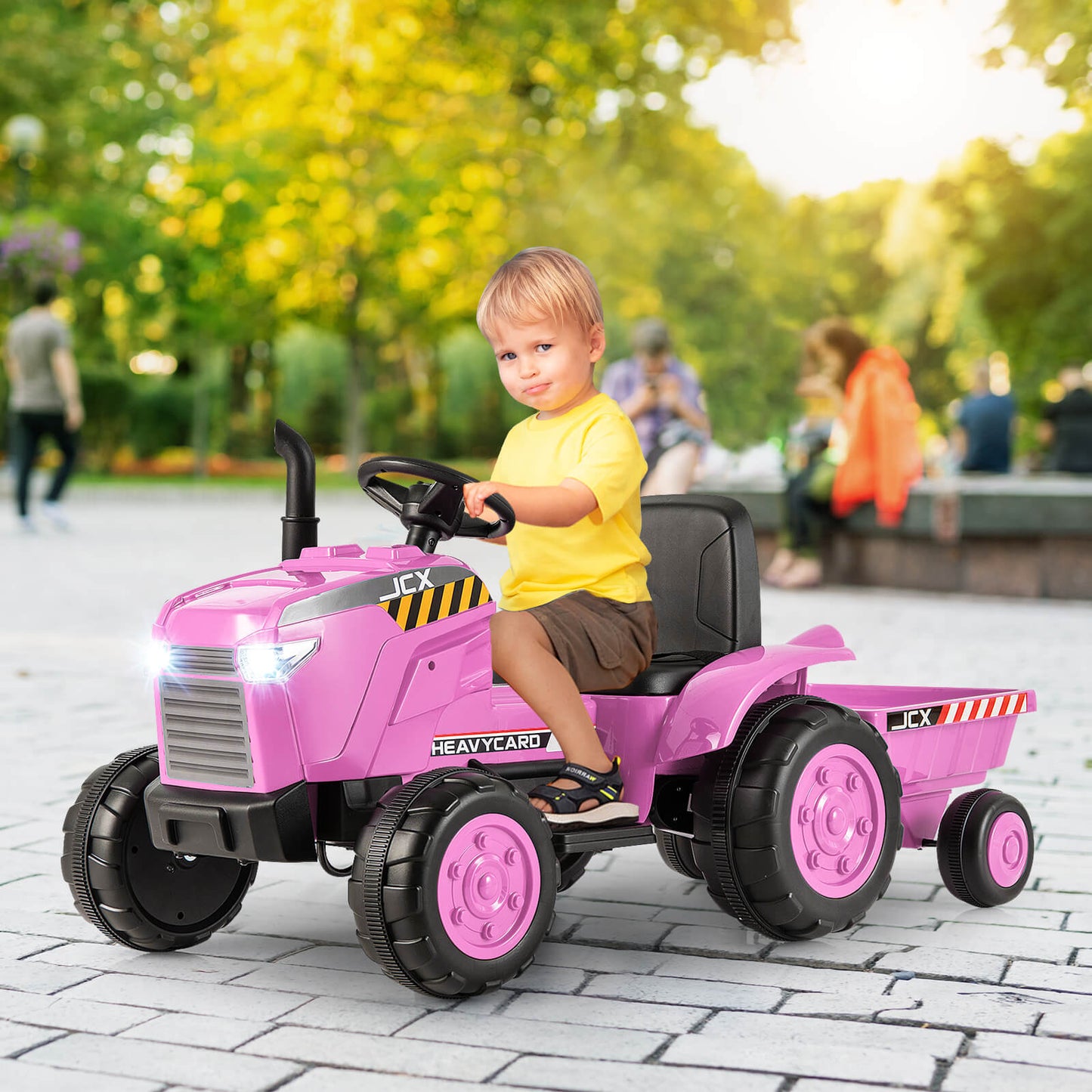 12V Kids Ride On Tractor with Trailer with Remote Control and Lights and Horn-Dark Green