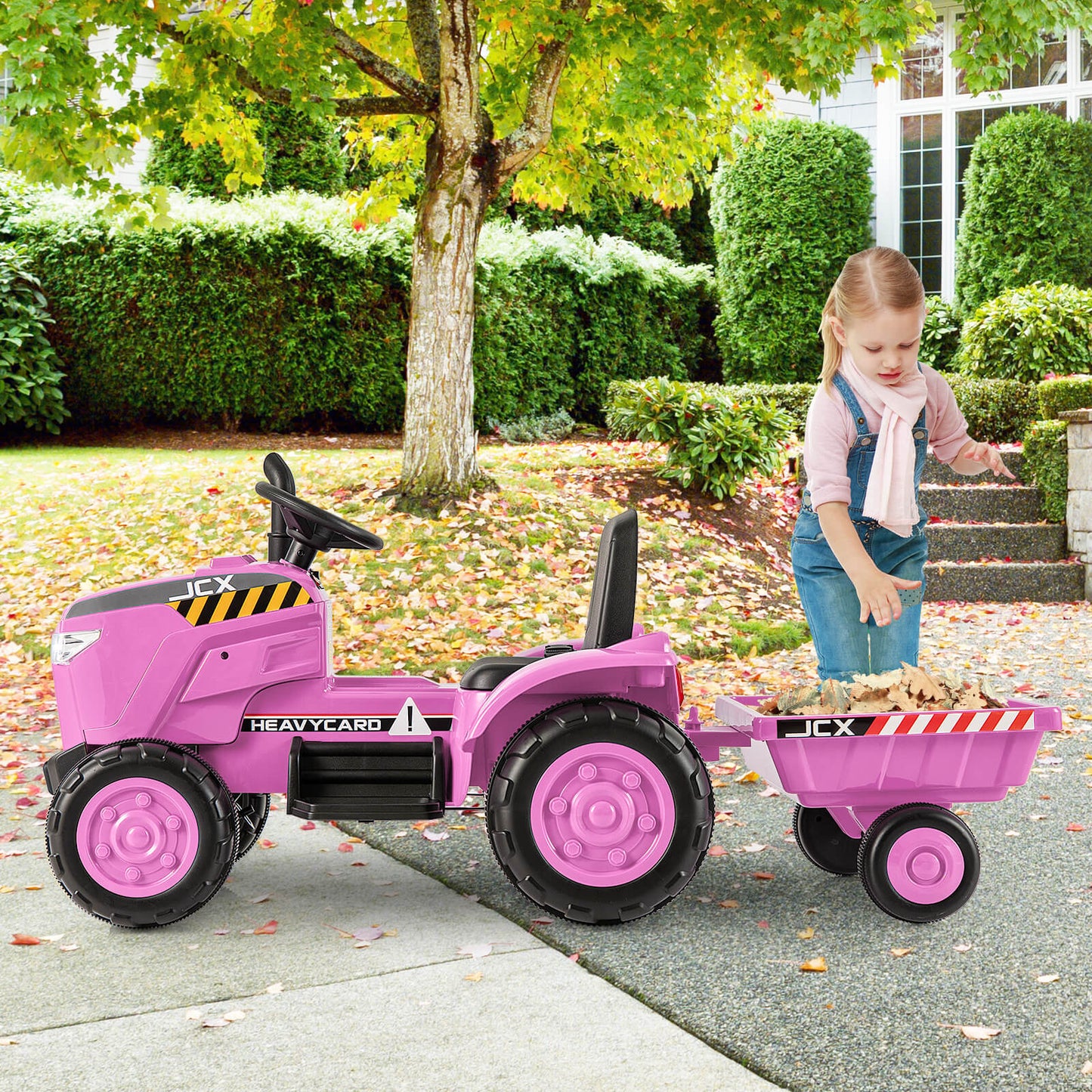 12V Kids Ride On Tractor with Trailer with Remote Control and Lights and Horn-Dark Green