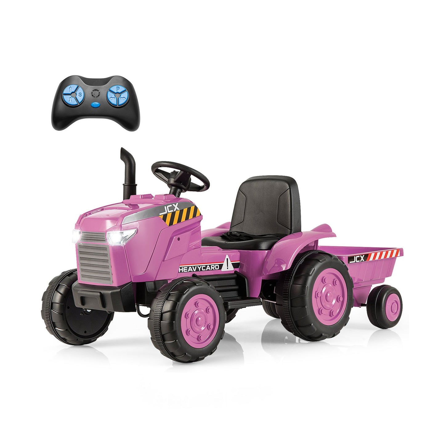 12V Kids Ride On Tractor with Trailer with Remote Control and Lights and Horn-Dark Green