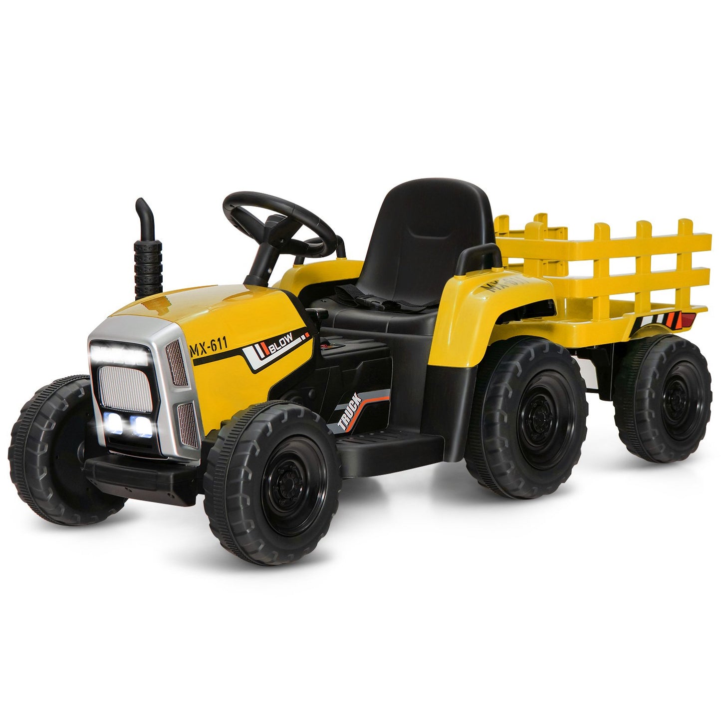 12V Kids Ride On Tractor with Trailer Music and LED Lights-Pink