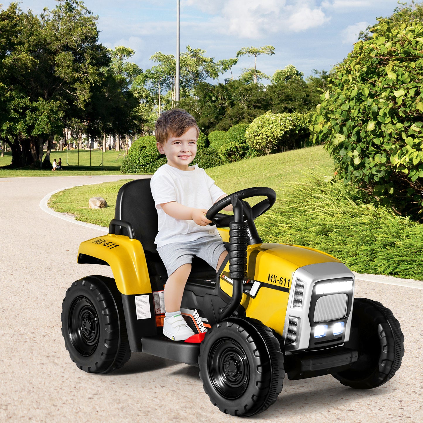 12V Kids Ride On Tractor with Trailer Music and LED Lights-Pink