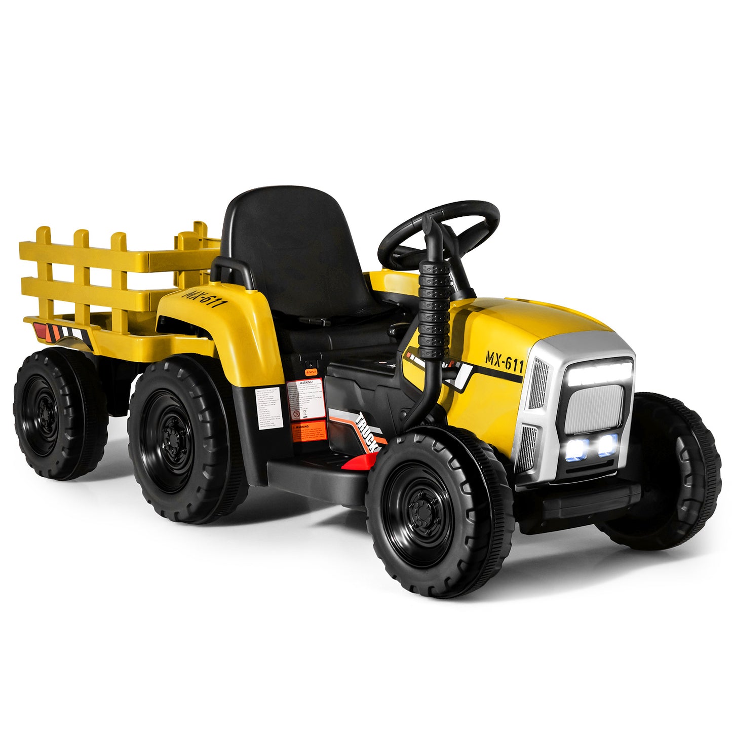 12V Kids Ride On Tractor with Trailer Music and LED Lights-Pink