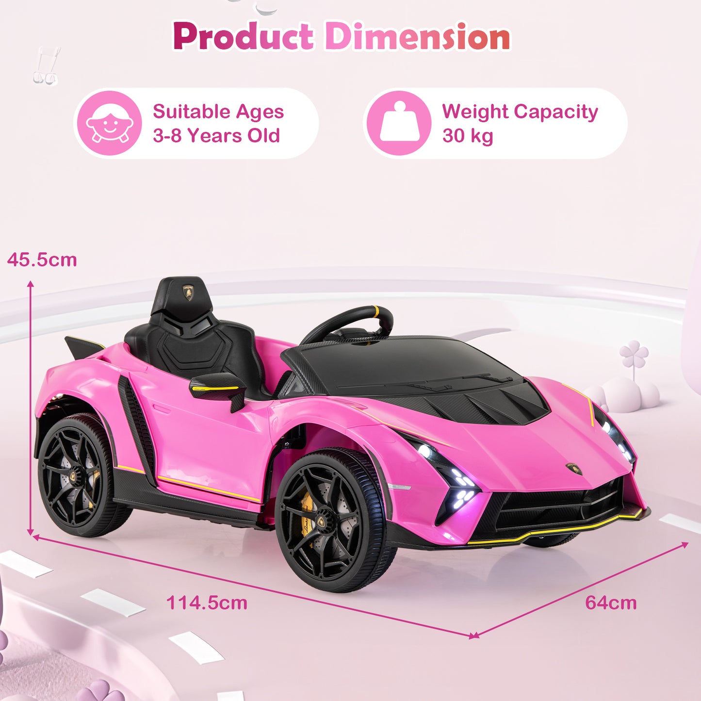 12V Kids Ride on Car 4WD Lamborghini Licensed with 3 Speeds and Music-Grey