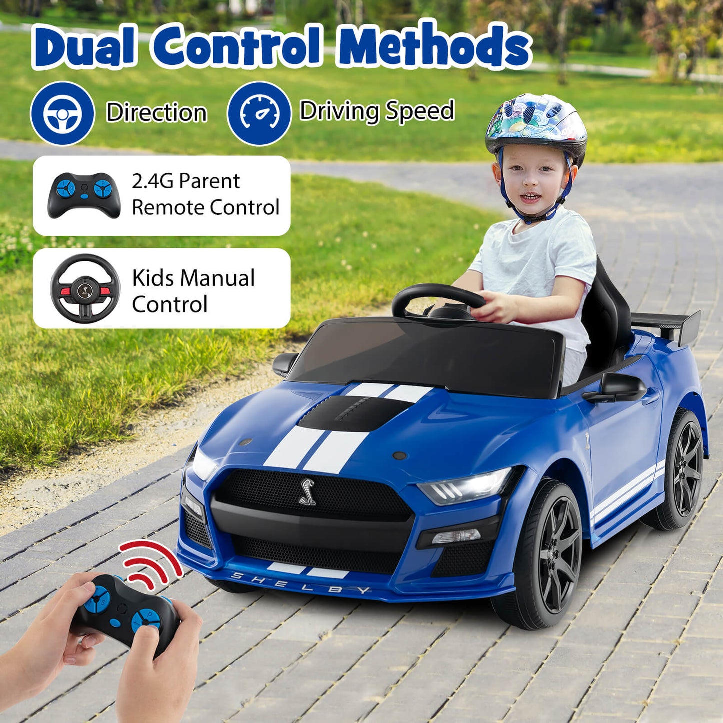 12V Kids Ride on Car Electric Licensed Ford Mustang Shelby GT500 for Kids Aged 3-8-Black