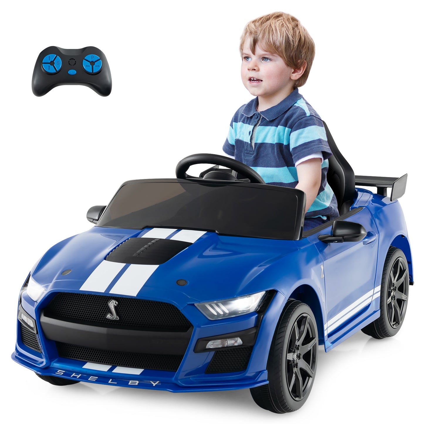 12V Kids Ride on Car Electric Licensed Ford Mustang Shelby GT500 for Kids Aged 3-8-Black