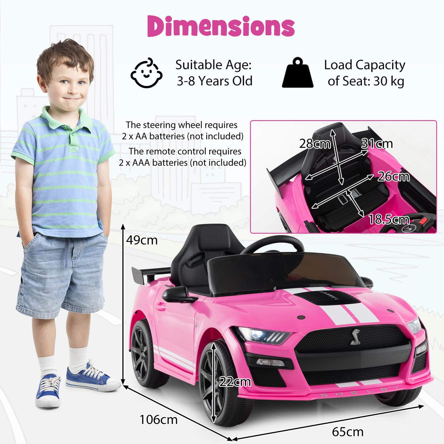12V Kids Ride on Car Electric Licensed Ford Mustang Shelby GT500 for Kids Aged 3-8-Black