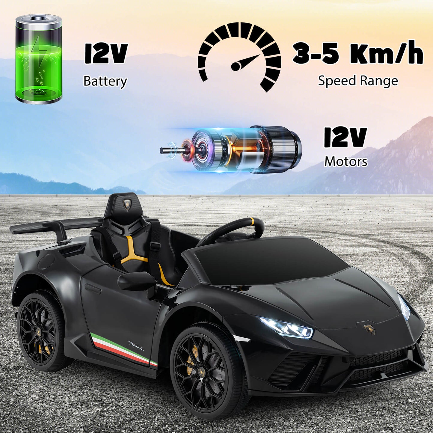 12V Kids Ride on Car Lamborghini with Remote Control and LED Lights-White